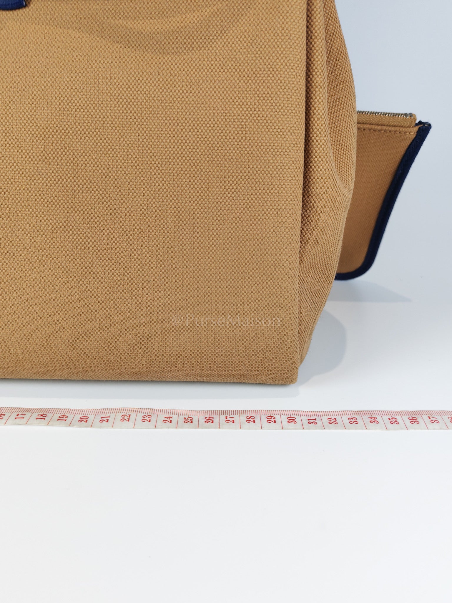 Herbag 31 Retourne in Blue Saphire Leather and Beige Canvas Stamp U (2022) | Purse Maison Luxury Bags Shop