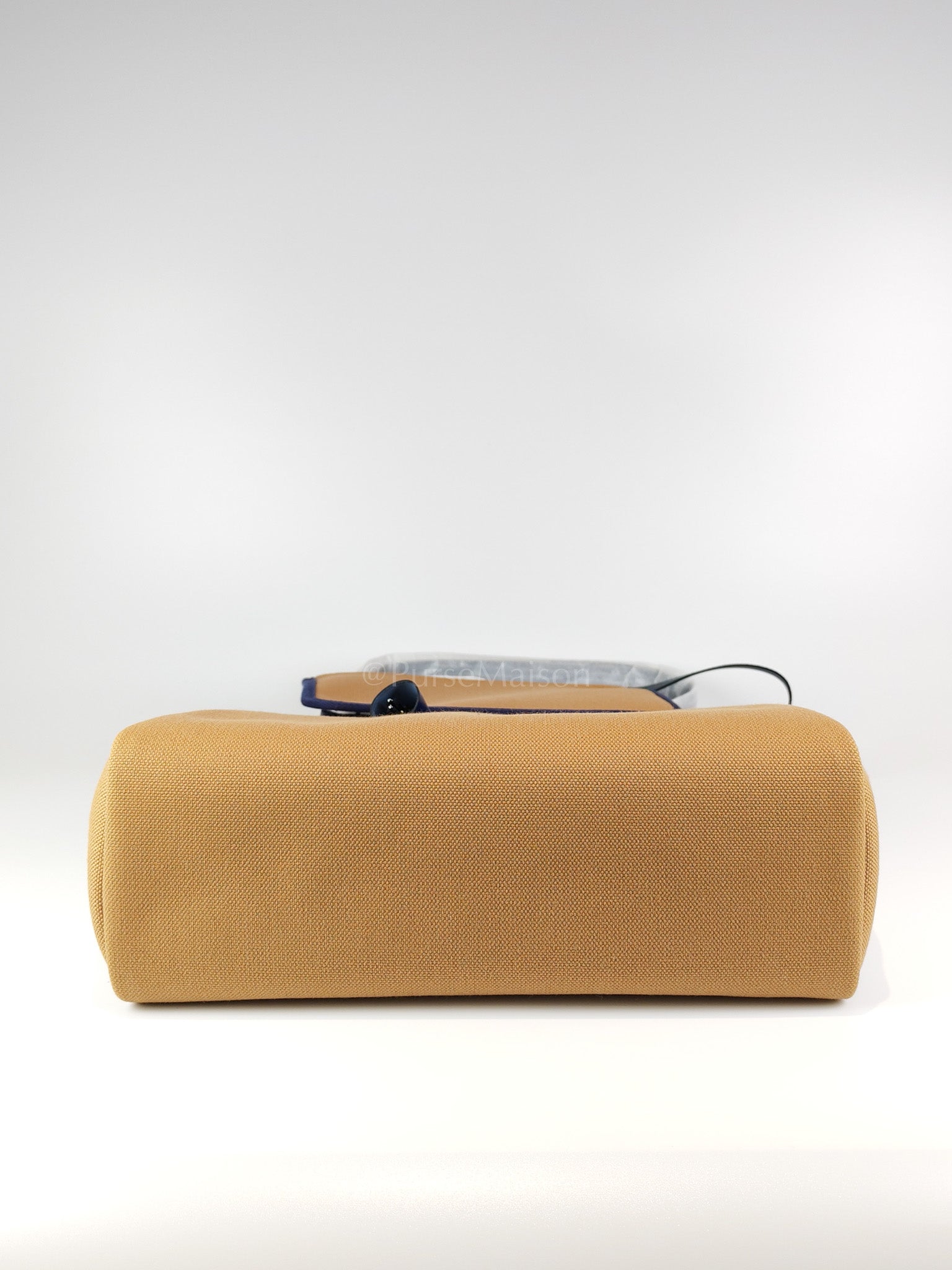 Herbag 31 Retourne in Blue Saphire Leather and Beige Canvas Stamp U (2022) | Purse Maison Luxury Bags Shop