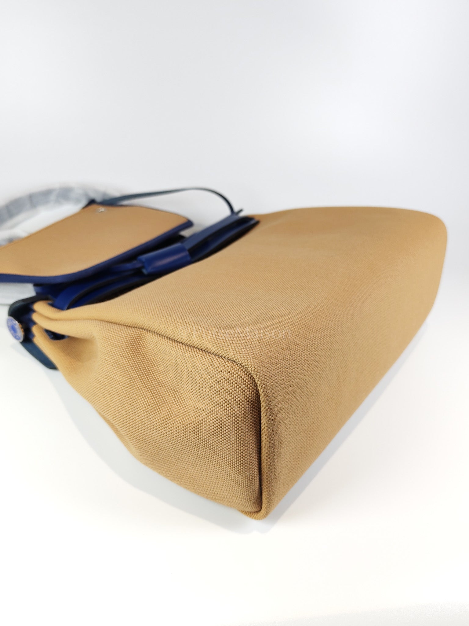 Herbag 31 Retourne in Blue Saphire Leather and Beige Canvas Stamp U (2022) | Purse Maison Luxury Bags Shop
