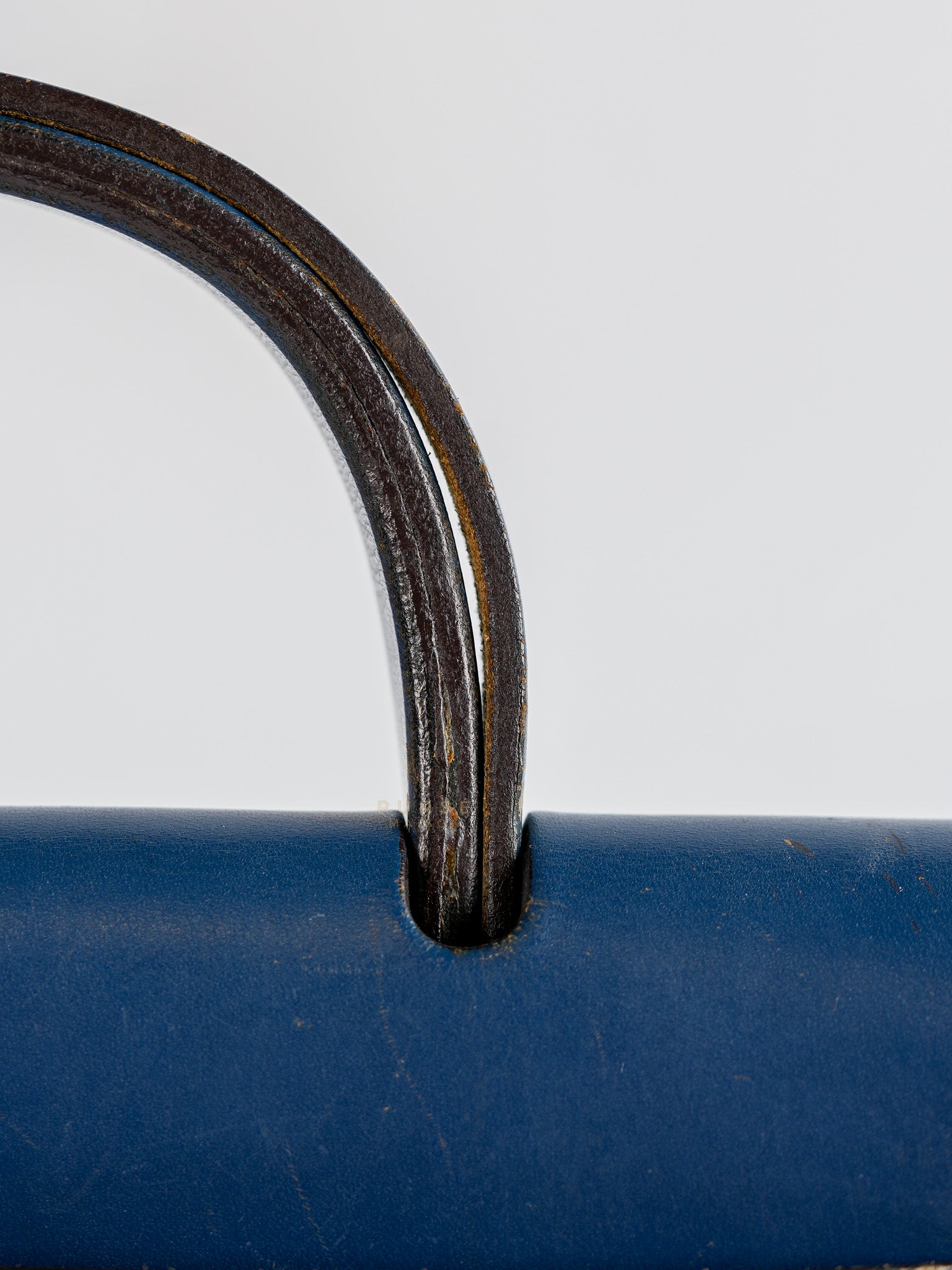 Herbag 31 Vintage Beige and Navy Blue in Palladium Hardware Stamp Square F (2002) | Purse Maison Luxury Bags Shop