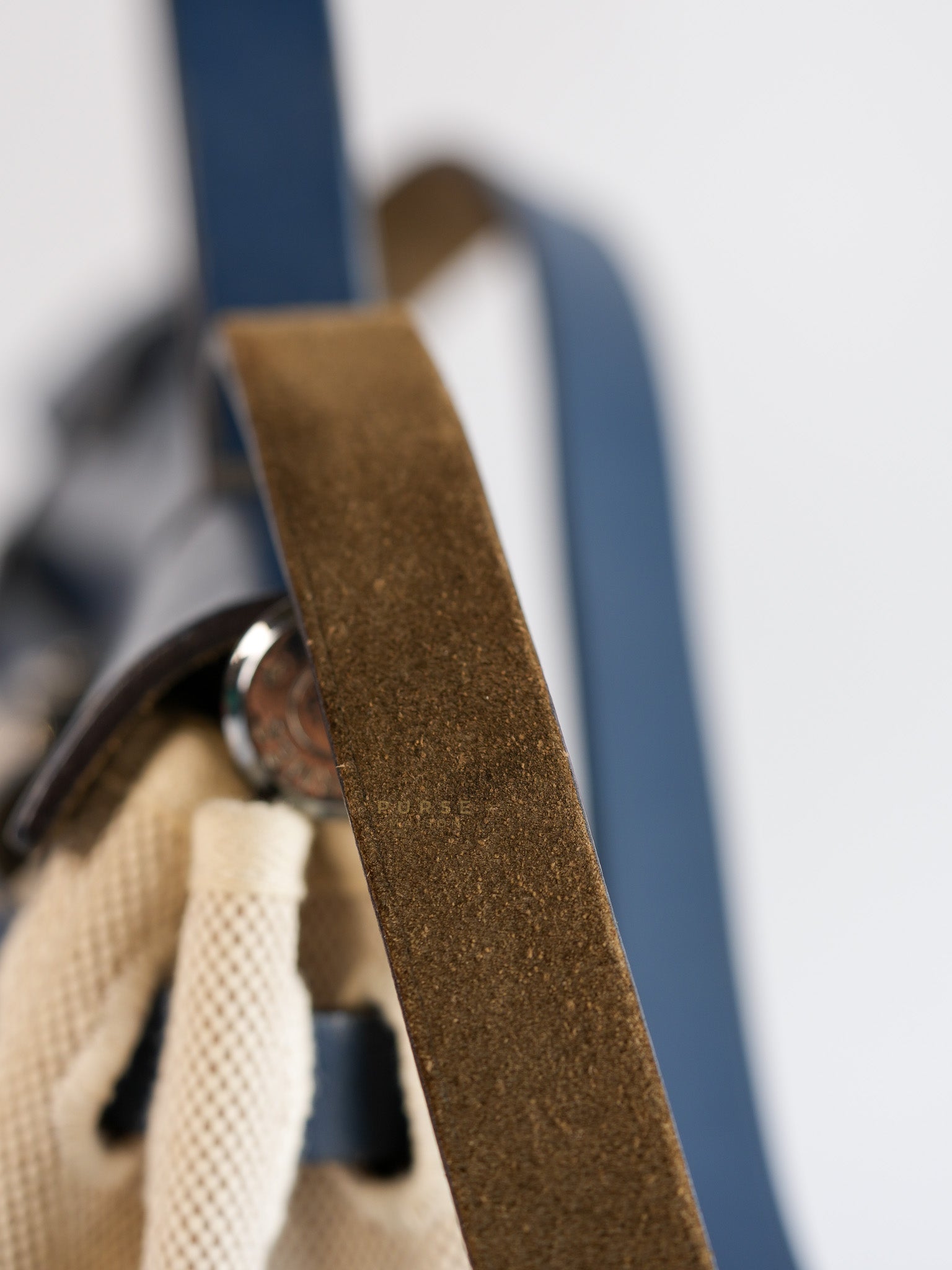 Herbag 31 Vintage Beige and Navy Blue in Palladium Hardware Stamp Square F (2002) | Purse Maison Luxury Bags Shop