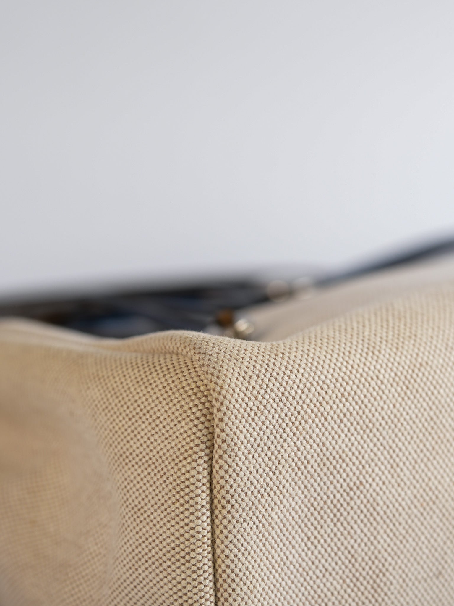 Herbag 31 Vintage Beige and Navy Blue in Palladium Hardware Stamp Square F (2002) | Purse Maison Luxury Bags Shop