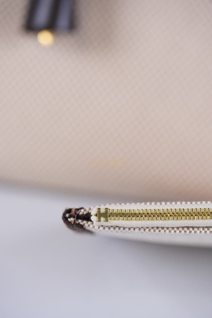 Herbag 31 Zip in Ebene/Ecru/Beige Vache Hunter Criss Viking and Gold Hardware Stamp B (2023) | Purse Maison Luxury Bags Shop