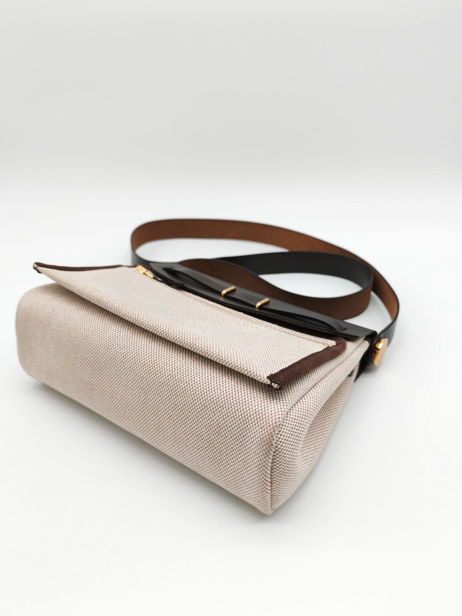 Herbag Mini in Military Toile Canvas & Ebene Leather Gold Hardware Stamp W(2024) | Purse Maison Luxury Bags Shop