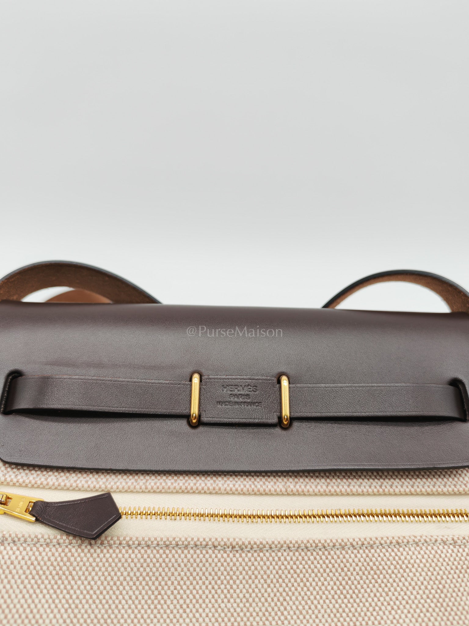 Herbag Mini in Military Toile Canvas & Ebene Leather Gold Hardware Stamp W(2024) | Purse Maison Luxury Bags Shop