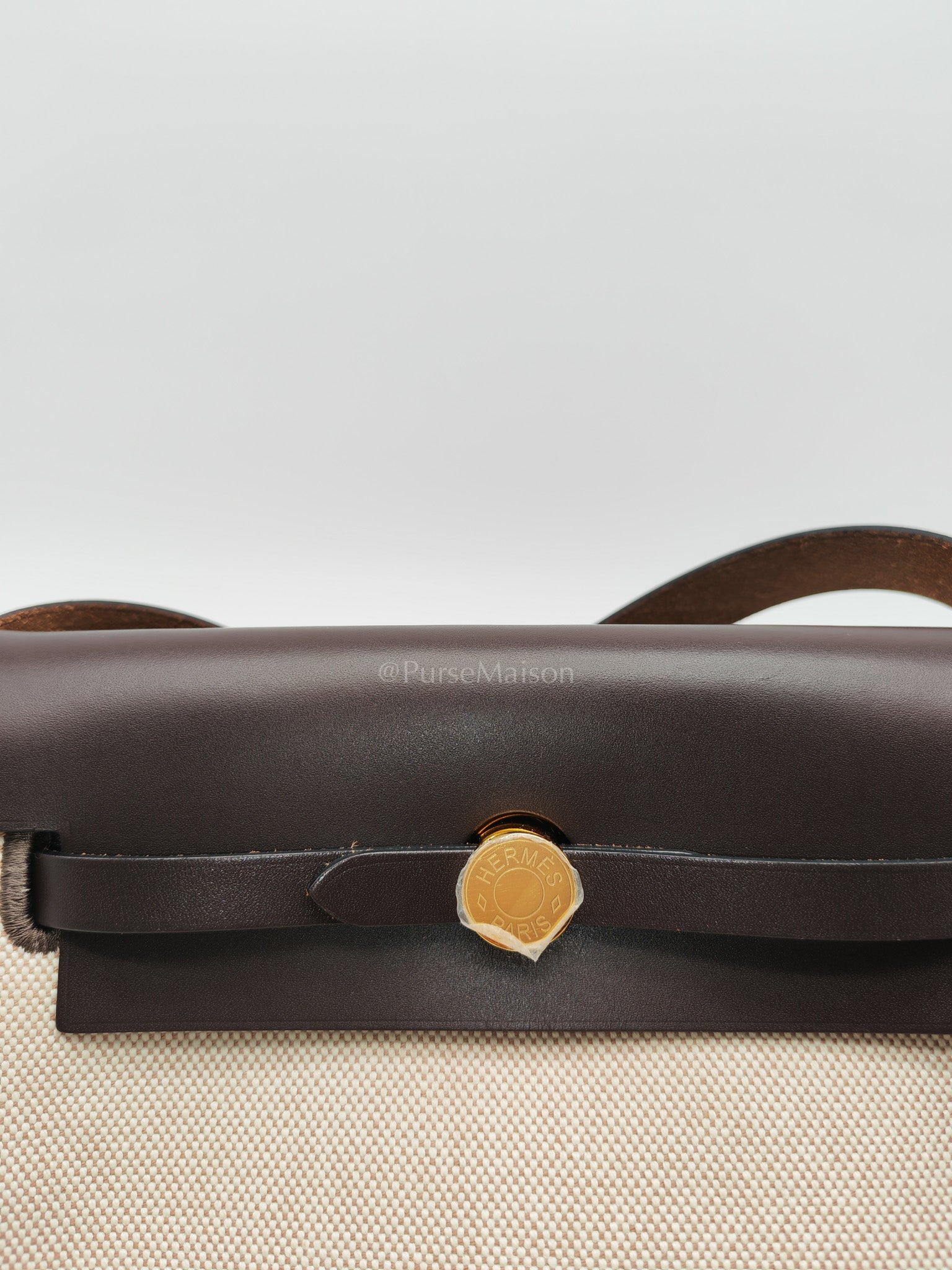 Herbag Mini in Military Toile Canvas & Ebene Leather Gold Hardware Stamp W(2024) | Purse Maison Luxury Bags Shop