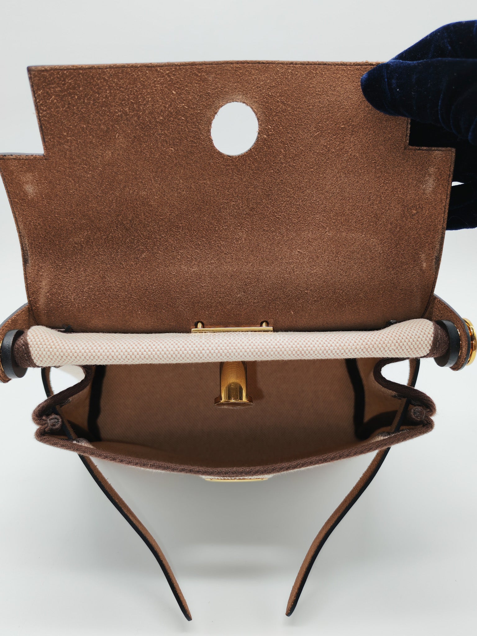 Herbag Mini in Military Toile Canvas & Ebene Leather Gold Hardware Stamp W(2024) | Purse Maison Luxury Bags Shop