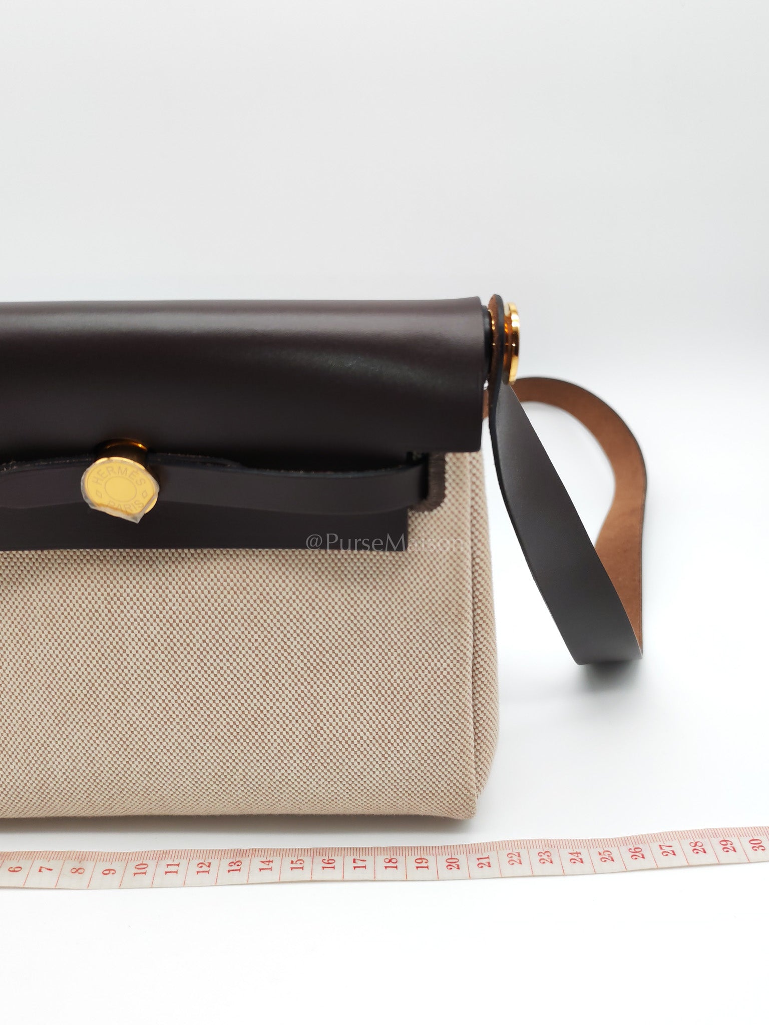 Herbag Mini in Military Toile Canvas & Ebene Leather Gold Hardware Stamp W(2024) | Purse Maison Luxury Bags Shop