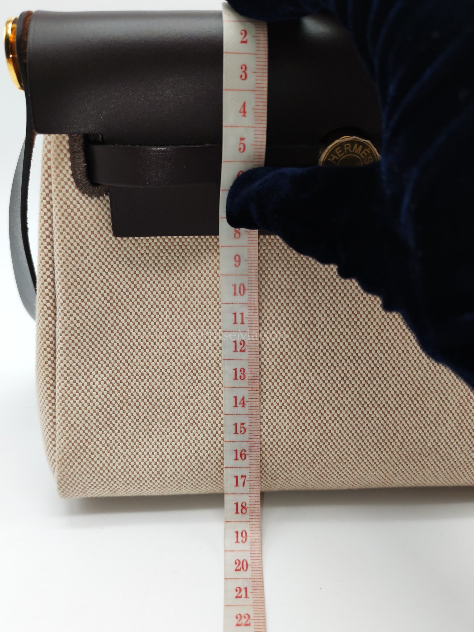 Herbag Mini in Military Toile Canvas & Ebene Leather Gold Hardware Stamp W(2024) | Purse Maison Luxury Bags Shop