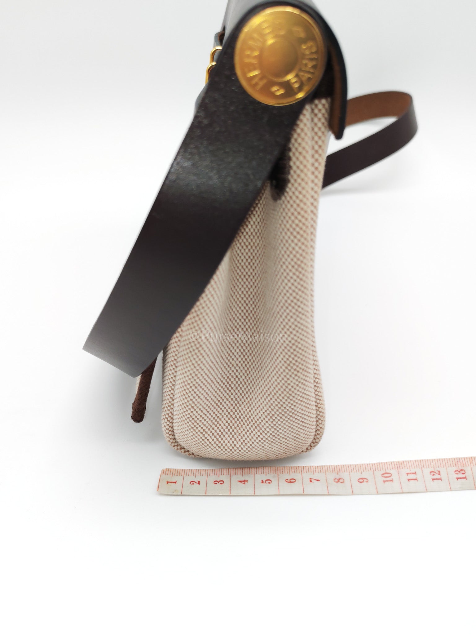 Herbag Mini in Military Toile Canvas & Ebene Leather Gold Hardware Stamp W(2024) | Purse Maison Luxury Bags Shop