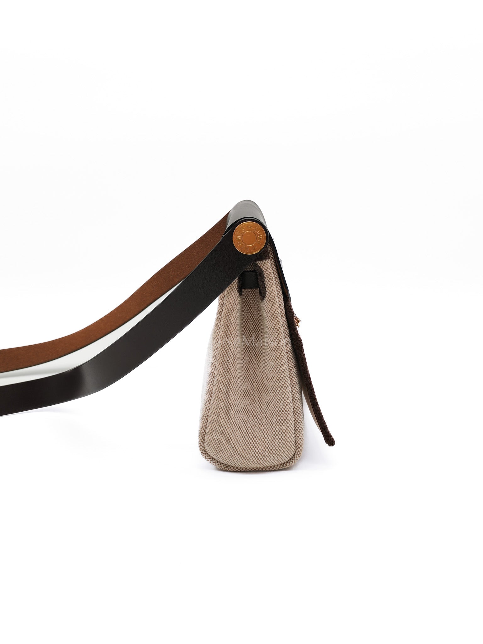 Herbag Mini in Military Toile Canvas & Ebene Leather Gold Hardware Stamp W(2024) | Purse Maison Luxury Bags Shop