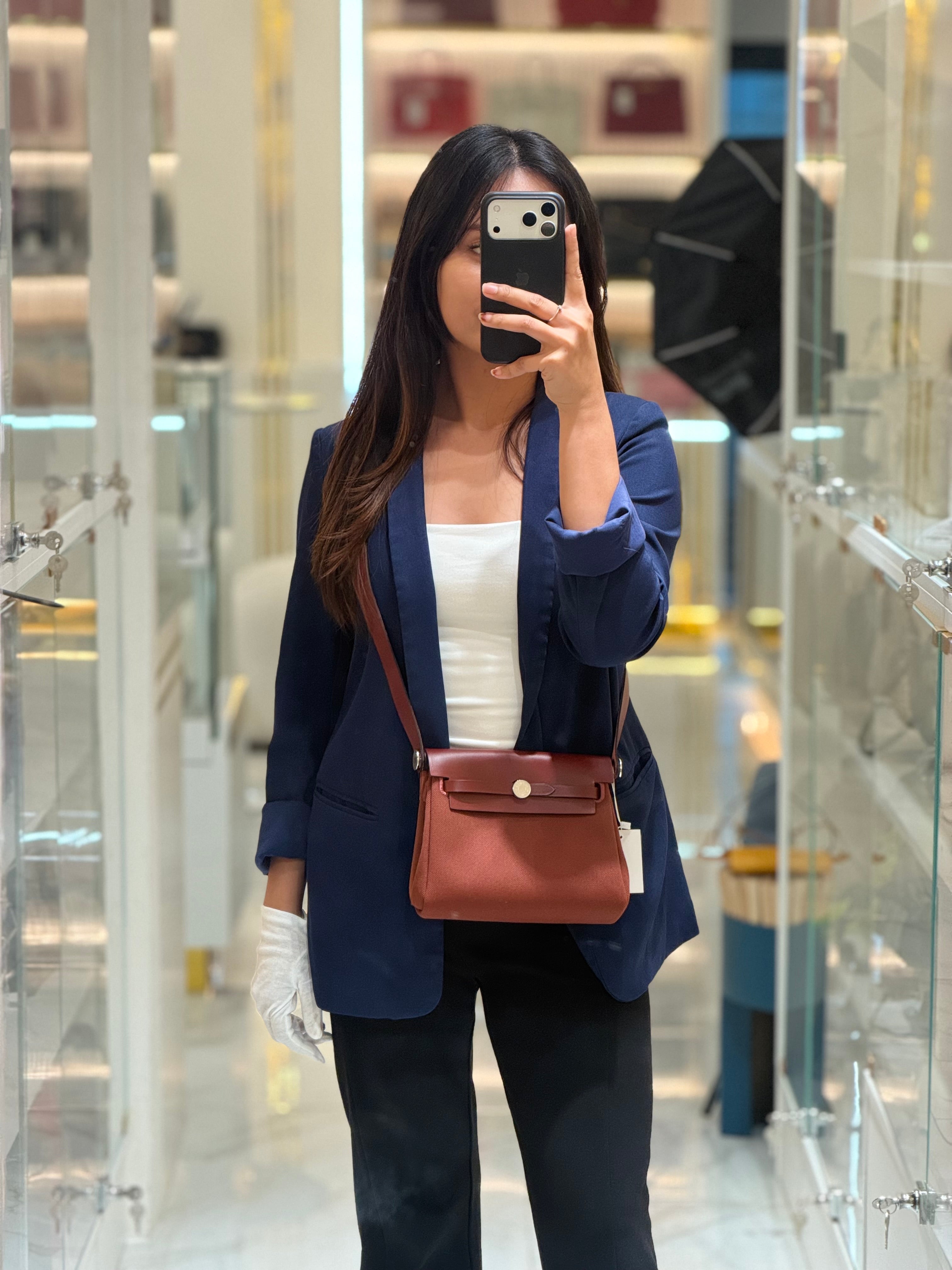 Herbag Mini in Rouge Canvas and Palladium Hardware Stamp K(2025) | Purse Maison Luxury Bags Shop