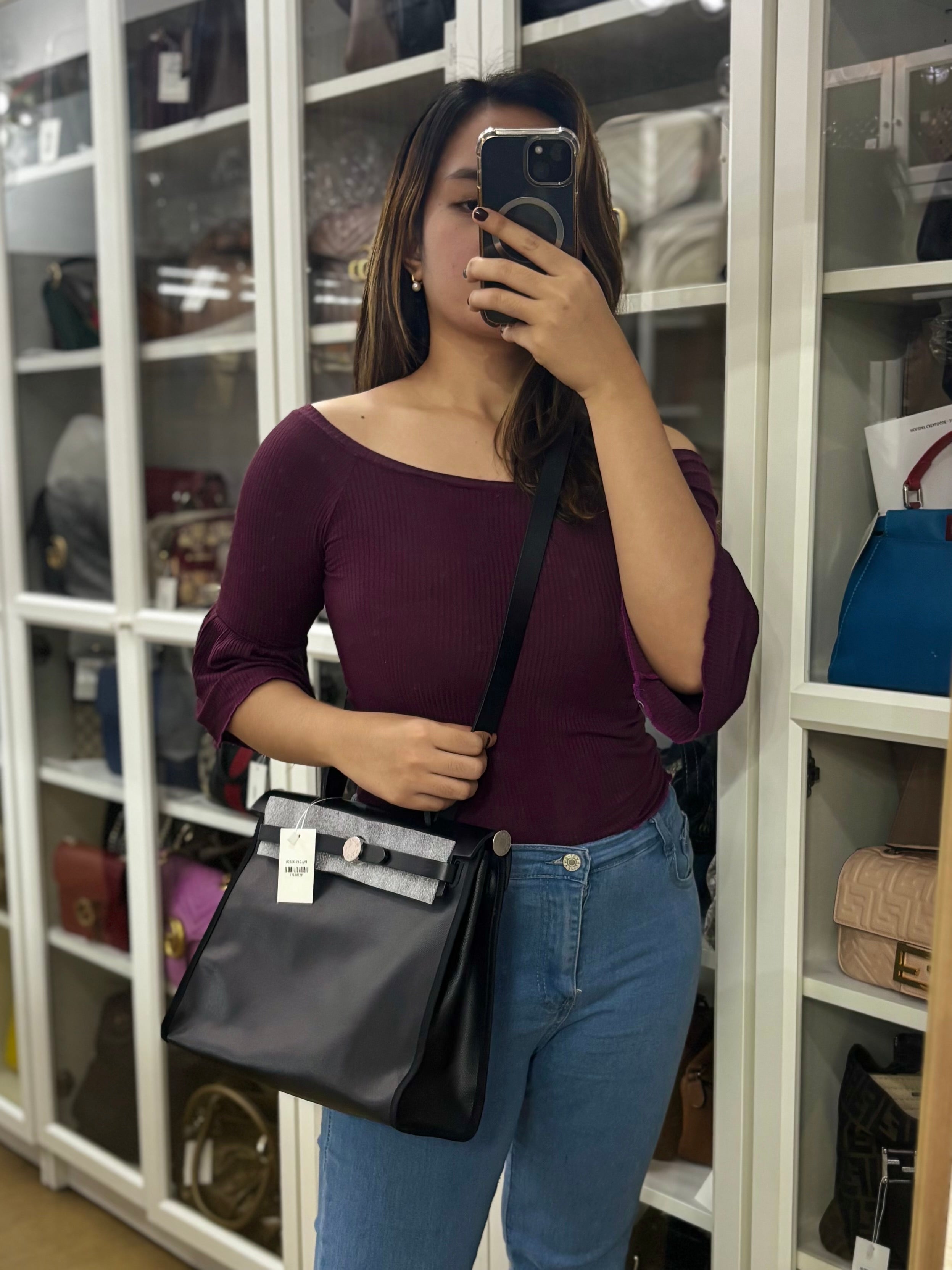 Herbag Zip 31 Black Ecru in Palladium Hardware Stamp W (2024) | Purse Maison Luxury Bags Shop