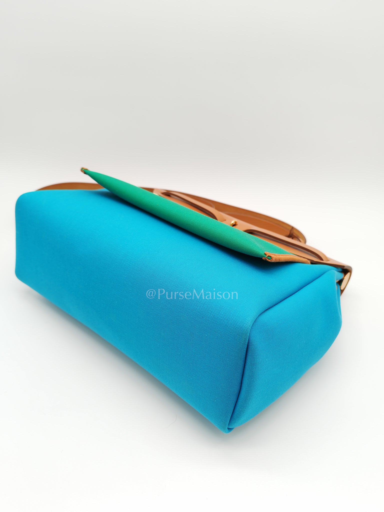 Herbag Zip 31 Bleu Azteque Menthe Tan Vache Hunter Toile Leather and Gold Hardware Stamp U (2022) | Purse Maison Luxury Bags Shop