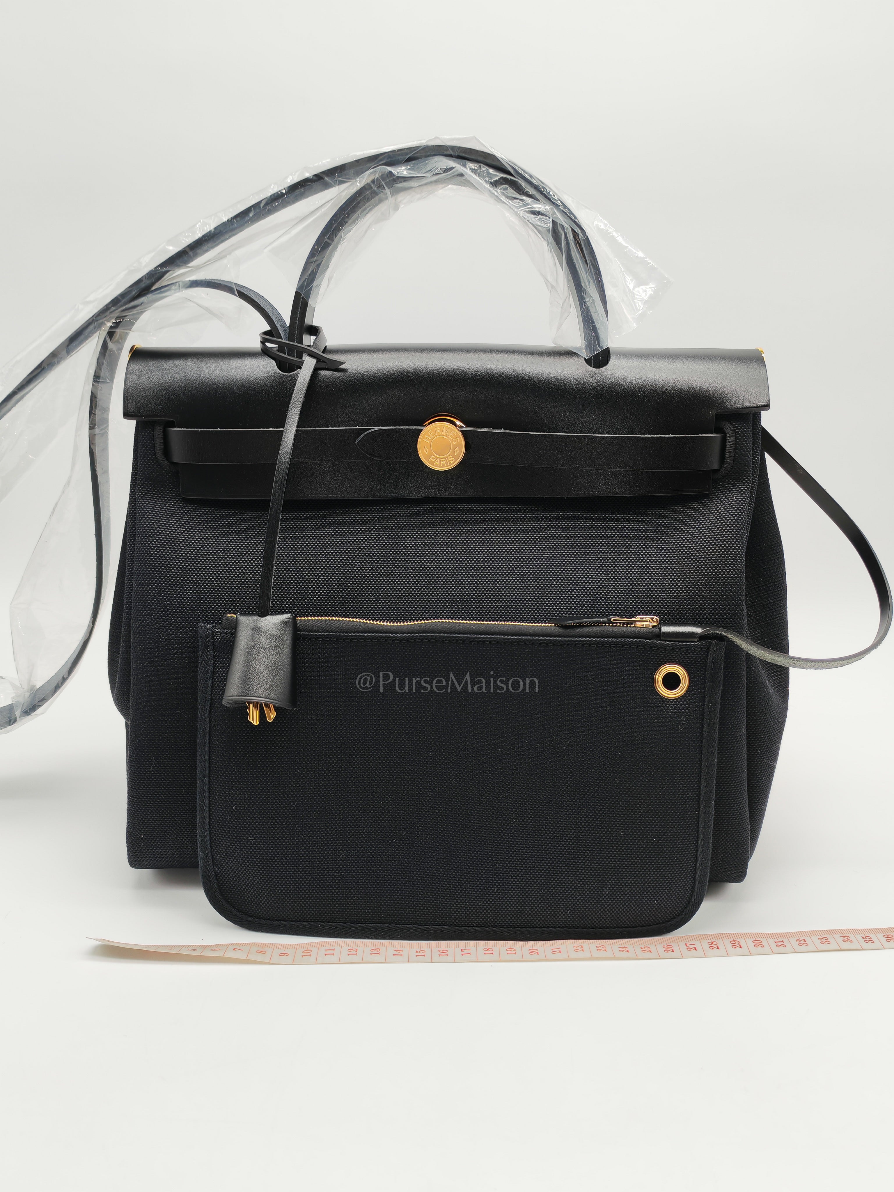 Herbag Zip 31 in Black Military Toile Vache Hunter and Gold Hardware Stamp K(2025) | Purse Maison Luxury Bags Shop