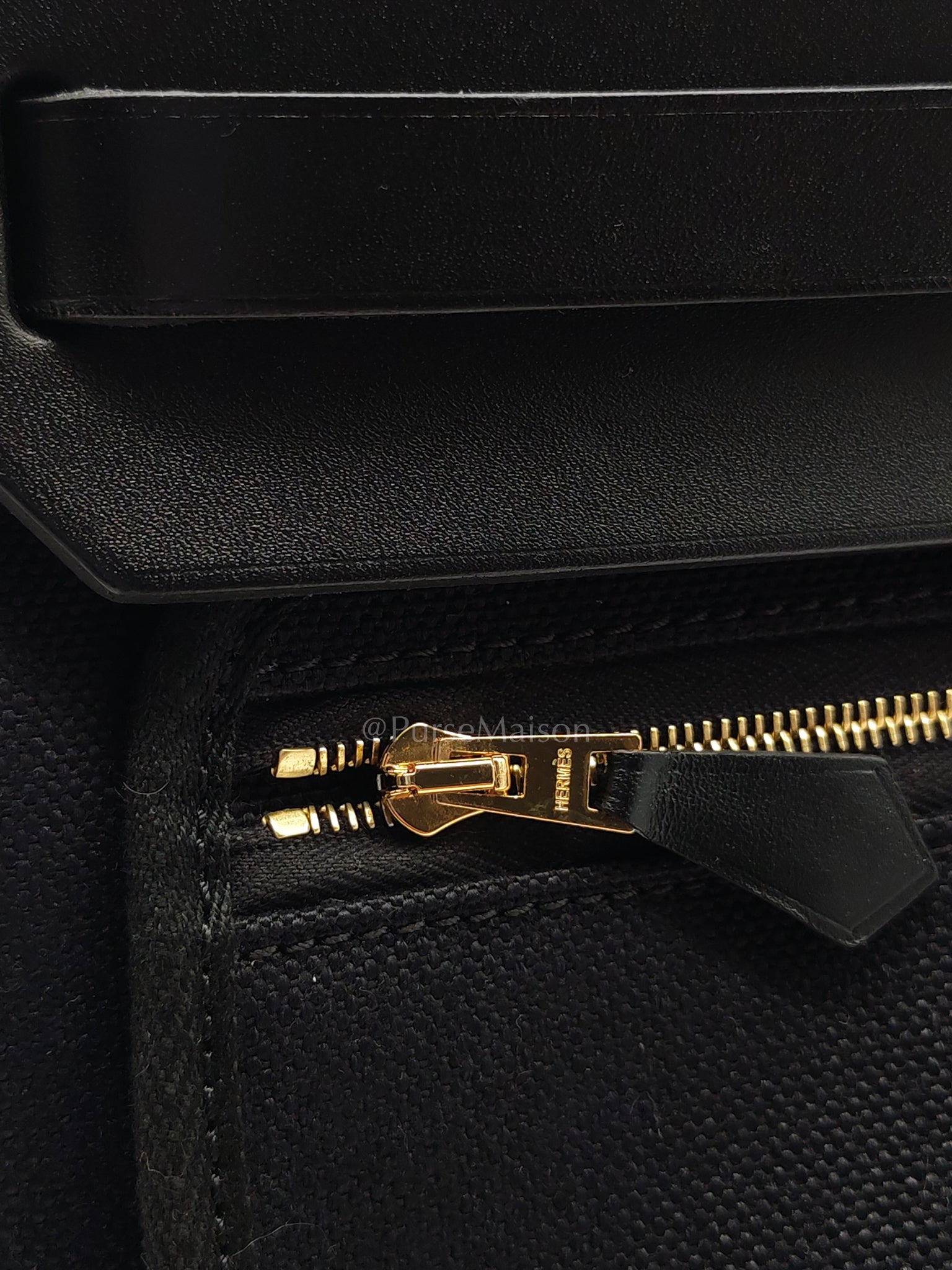 Herbag Zip 31 in Black Military Toile Vache Hunter and Gold Hardware Stamp U (2022) | Purse Maison Luxury Bags Shop