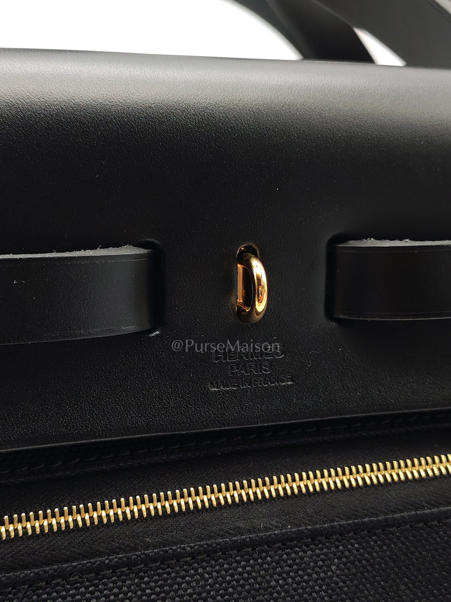 Herbag Zip 31 in Black Military Toile Vache Hunter and Gold Hardware Stamp U (2022) | Purse Maison Luxury Bags Shop