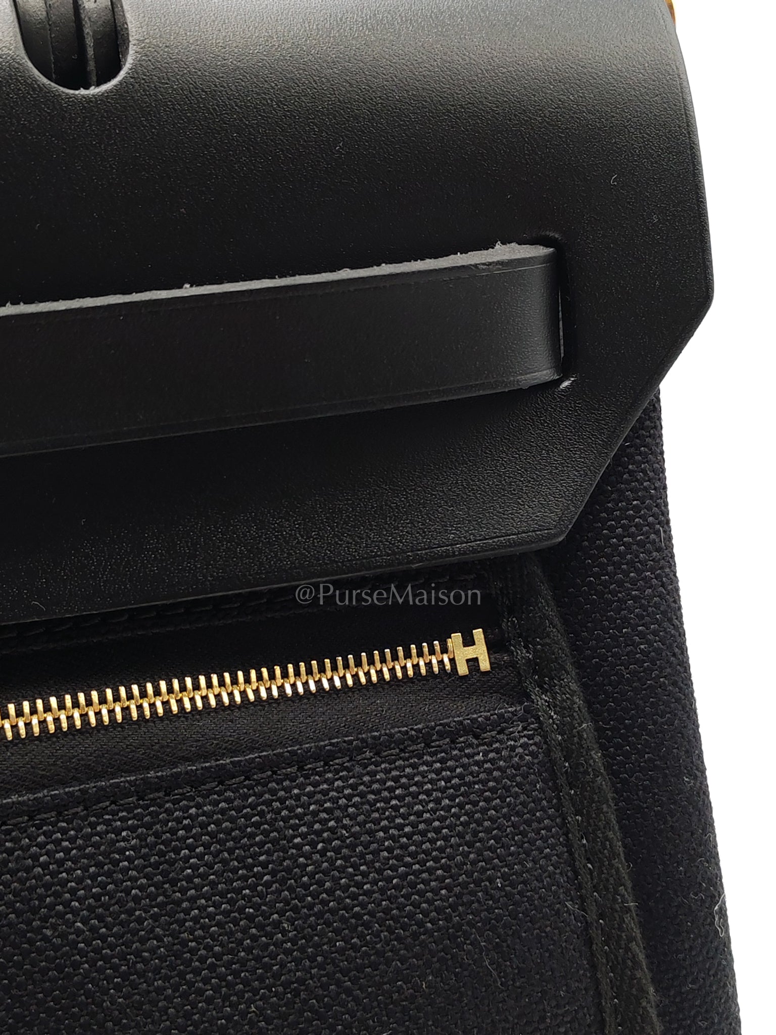 Herbag Zip 31 in Black Military Toile Vache Hunter and Gold Hardware Stamp U (2022) | Purse Maison Luxury Bags Shop
