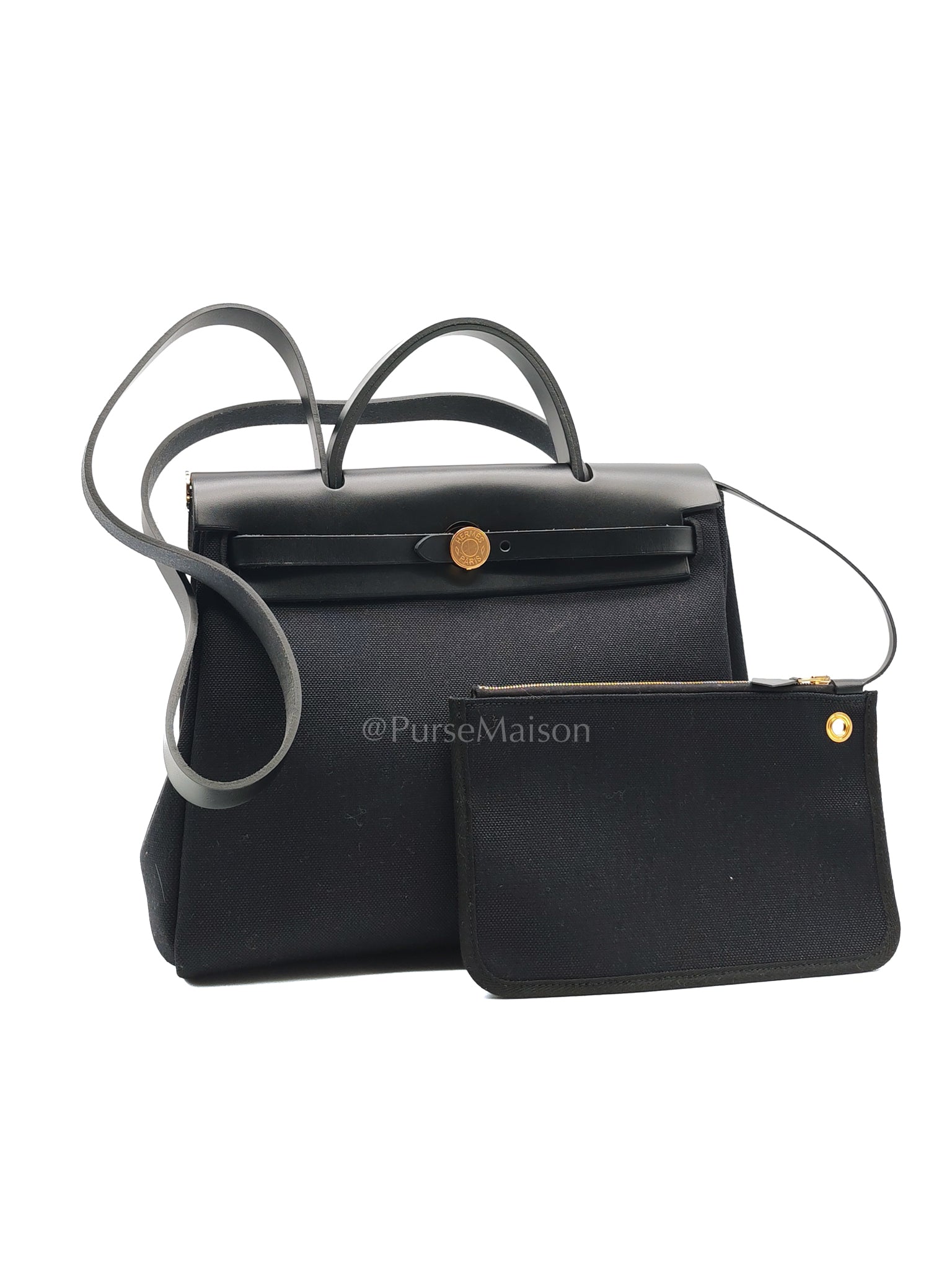 Herbag Zip 31 in Black Military Toile Vache Hunter and Gold Hardware Stamp U (2022) | Purse Maison Luxury Bags Shop