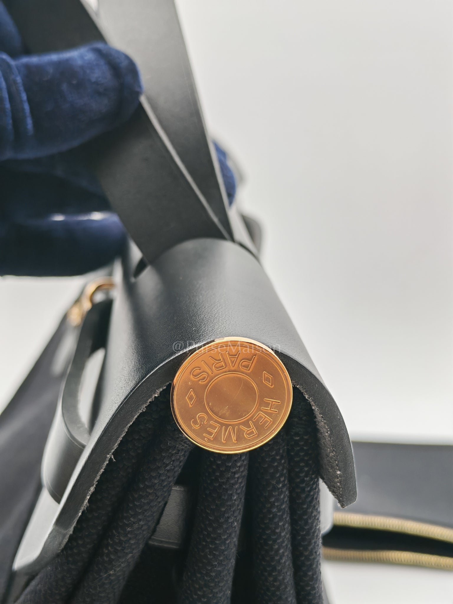 Herbag Zip 31 in Black Military Toile Vache Hunter and Gold Hardware Stamp U (2022) | Purse Maison Luxury Bags Shop