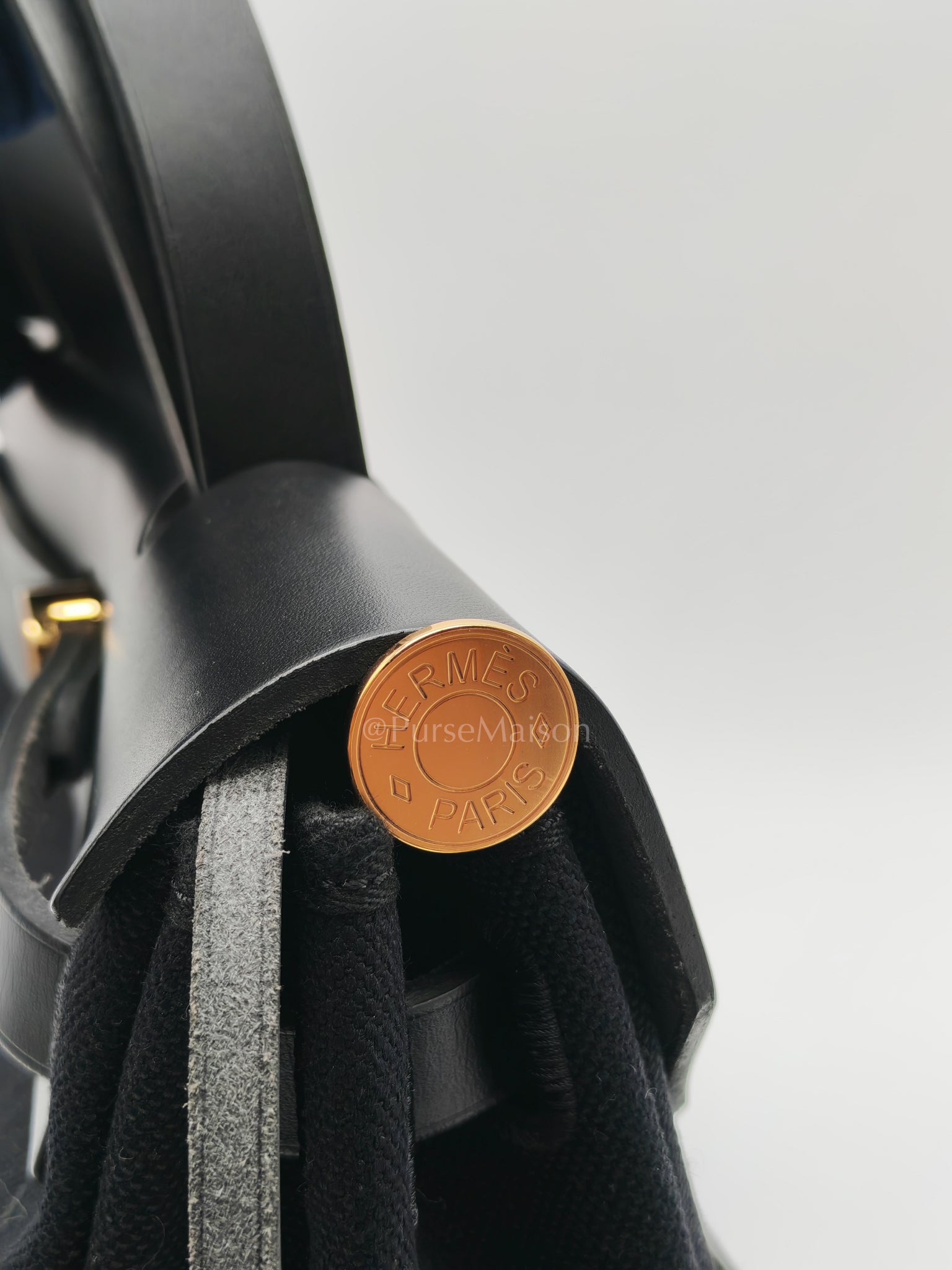 Herbag Zip 31 in Black Military Toile Vache Hunter and Gold Hardware Stamp U (2022) | Purse Maison Luxury Bags Shop