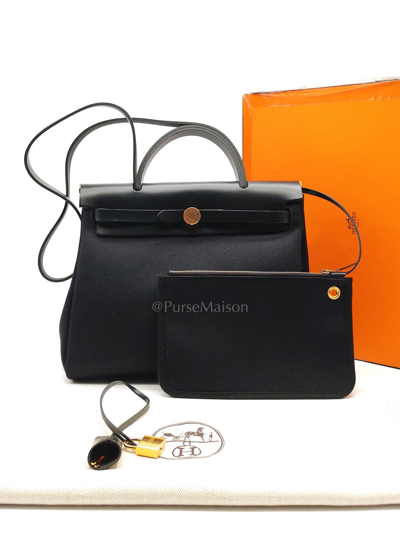 Herbag Zip 31 in Black Military Toile Vache Hunter and Gold Hardware Stamp U (2022) | Purse Maison Luxury Bags Shop