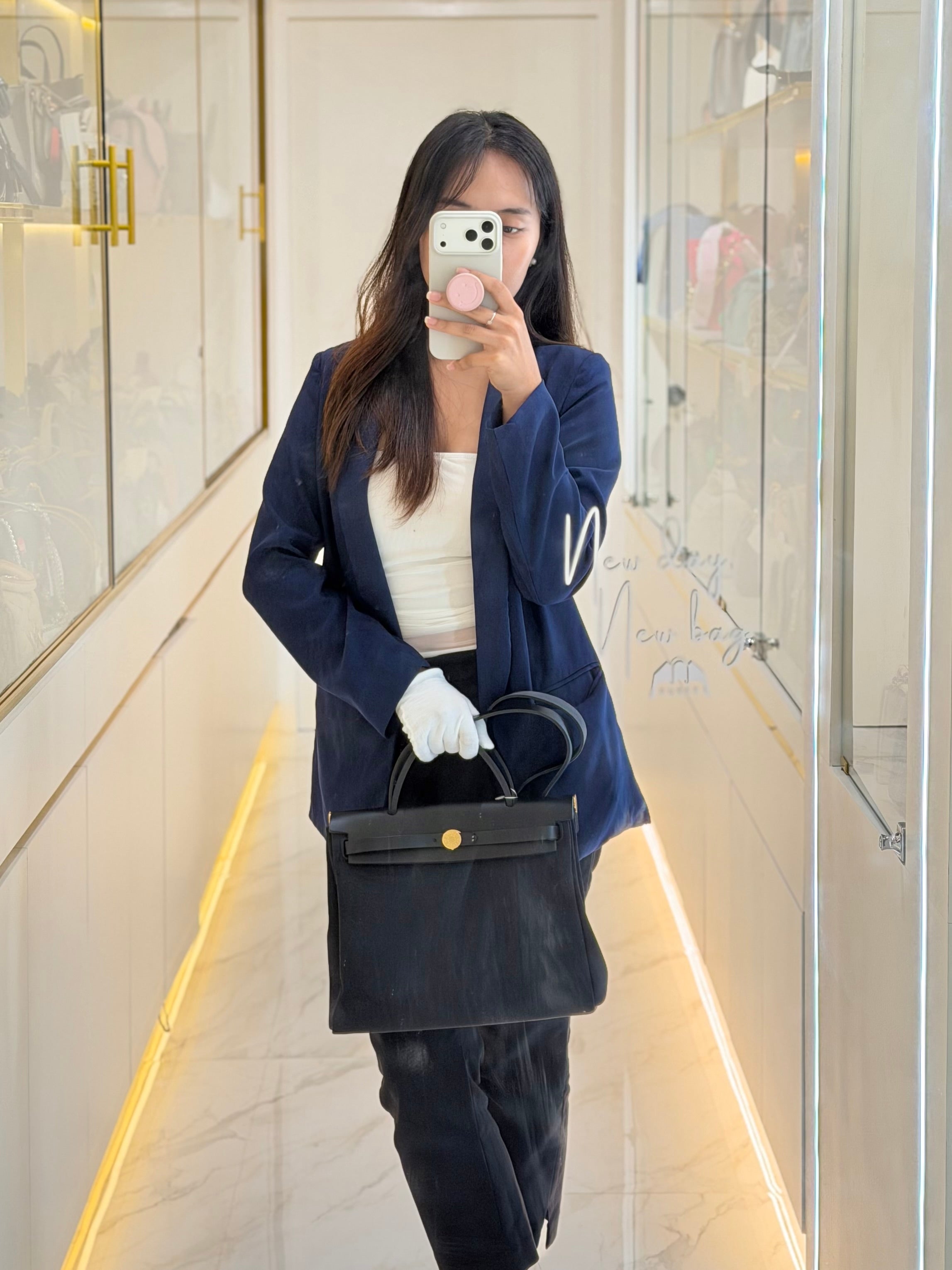 Herbag Zip 31 in Black Military Toile Vache Hunter and Gold Hardware Stamp U (2022) | Purse Maison Luxury Bags Shop