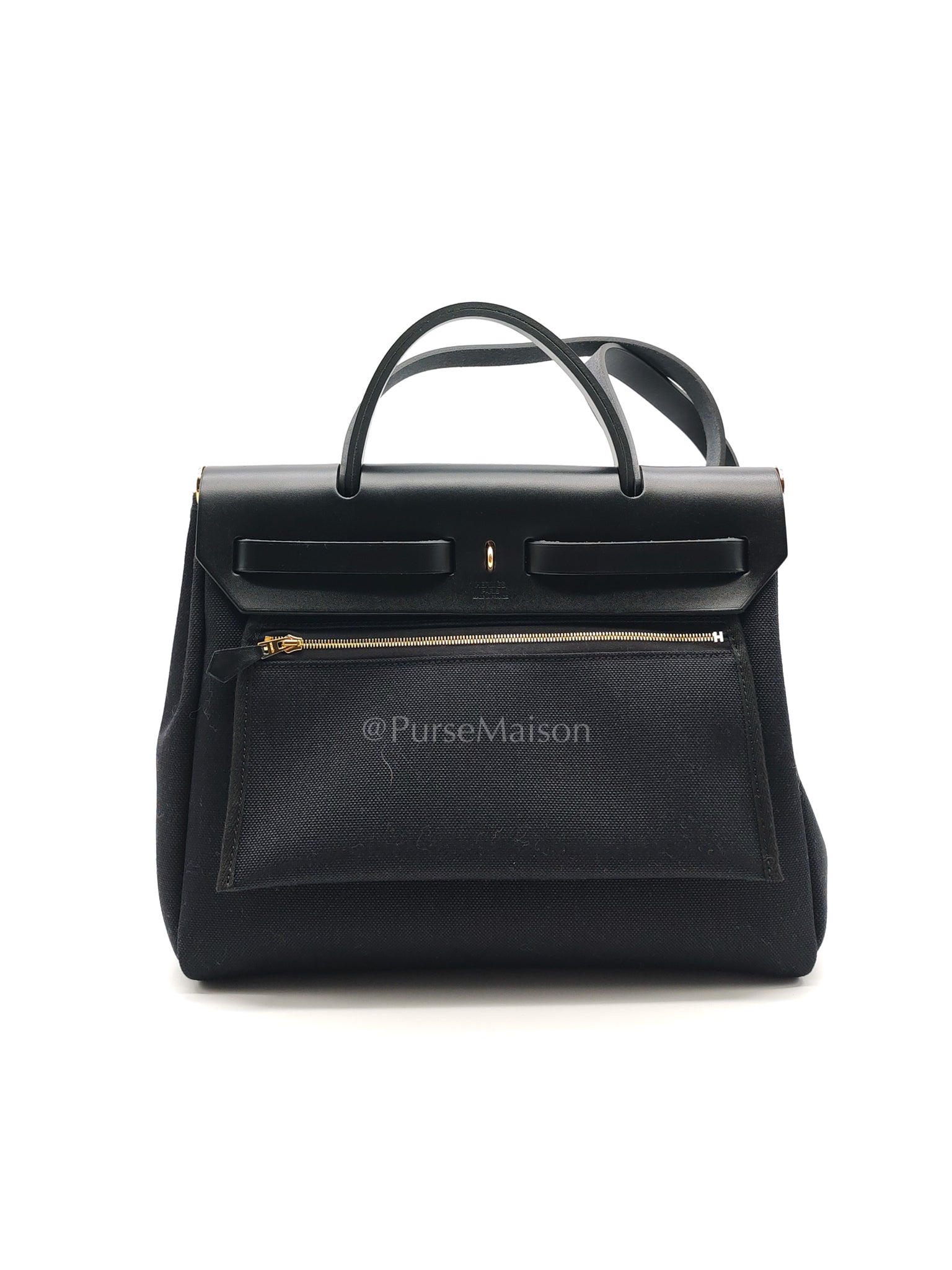 Herbag Zip 31 in Black Military Toile Vache Hunter and Gold Hardware Stamp U (2022) | Purse Maison Luxury Bags Shop