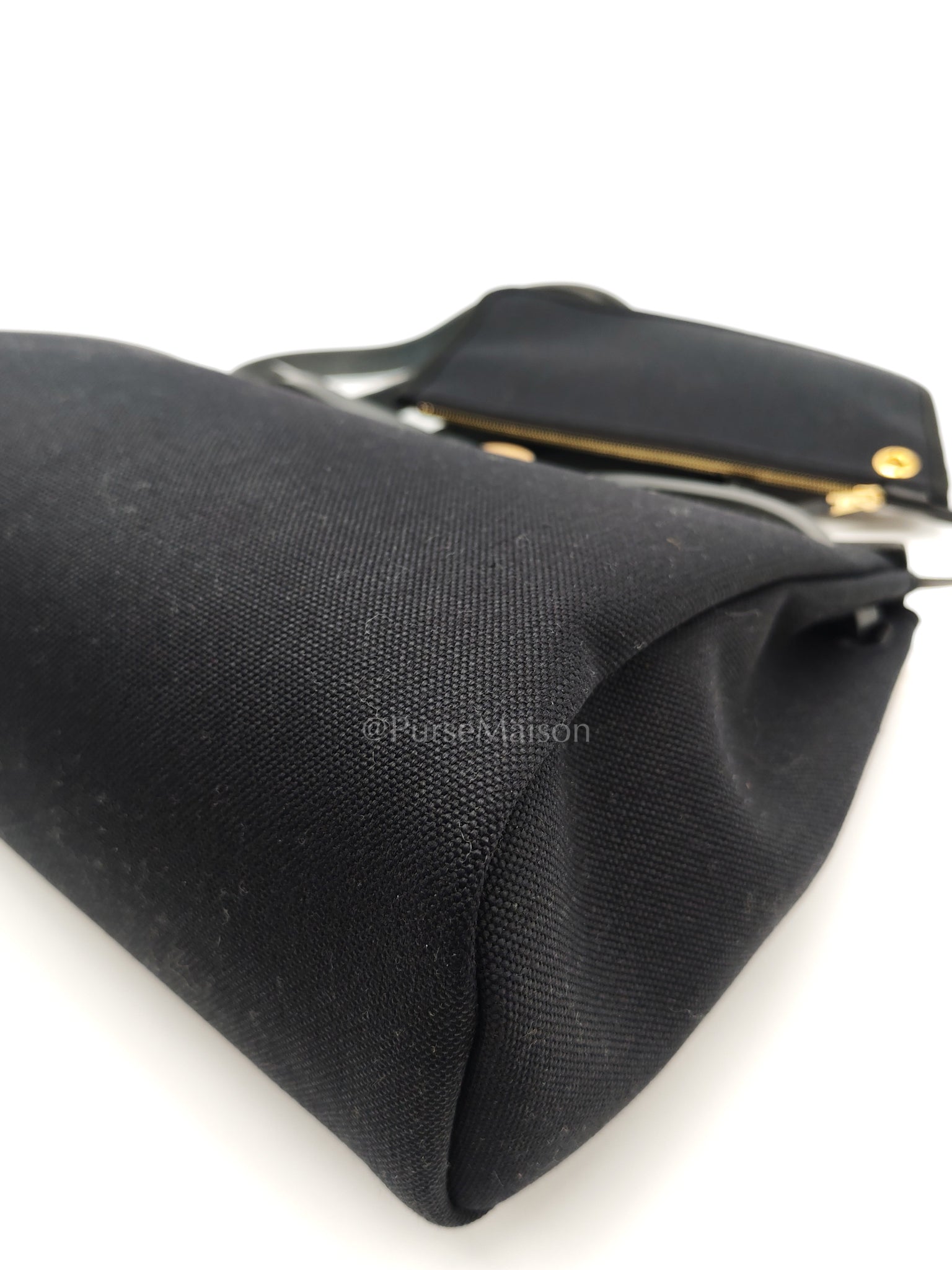 Herbag Zip 31 in Black Military Toile Vache Hunter and Gold Hardware Stamp U (2022) | Purse Maison Luxury Bags Shop