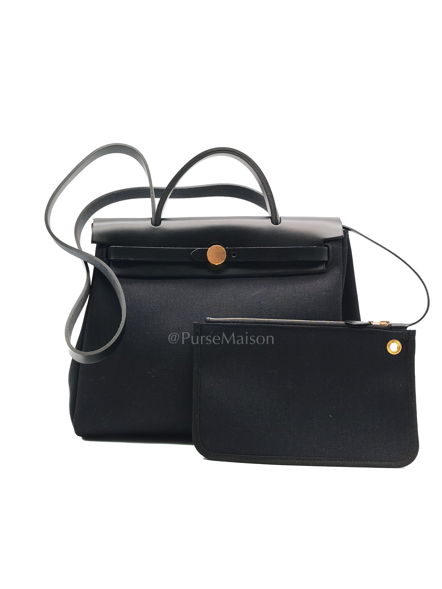 Herbag Zip 31 in Black Military Toile Vache Hunter and Gold Hardware Stamp U (2022) | Purse Maison Luxury Bags Shop