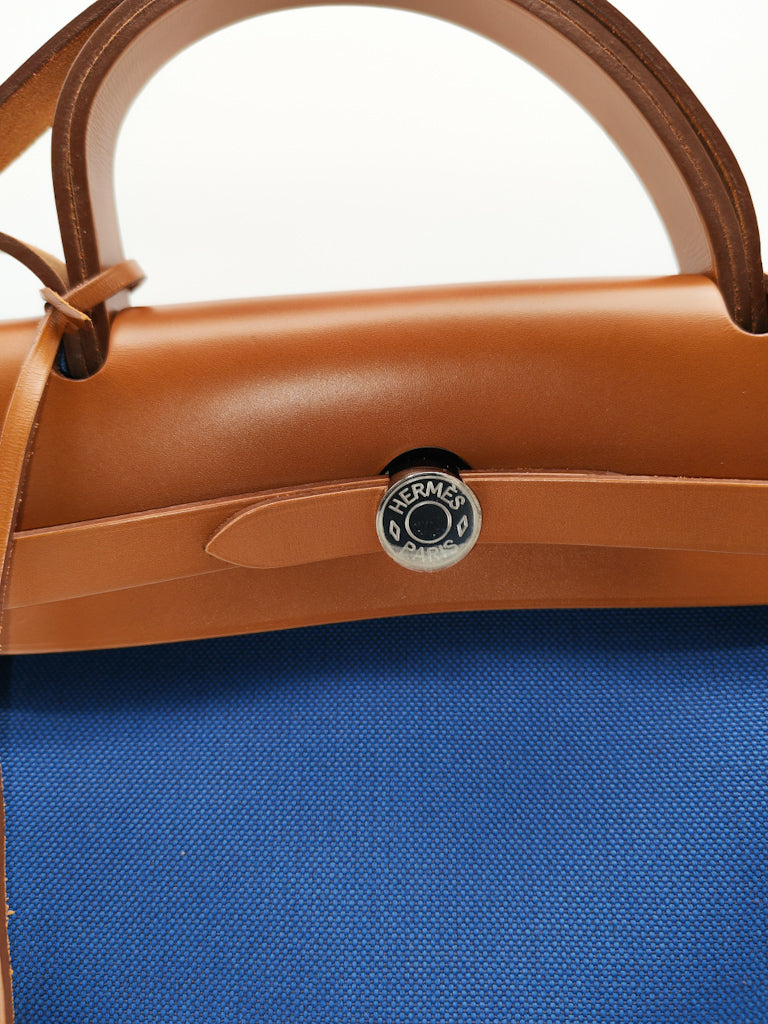 Herbag Zip 31 in Blue Canvas Palladium Hardware Stamp C(2018) | Purse Maison Luxury Bags Shop