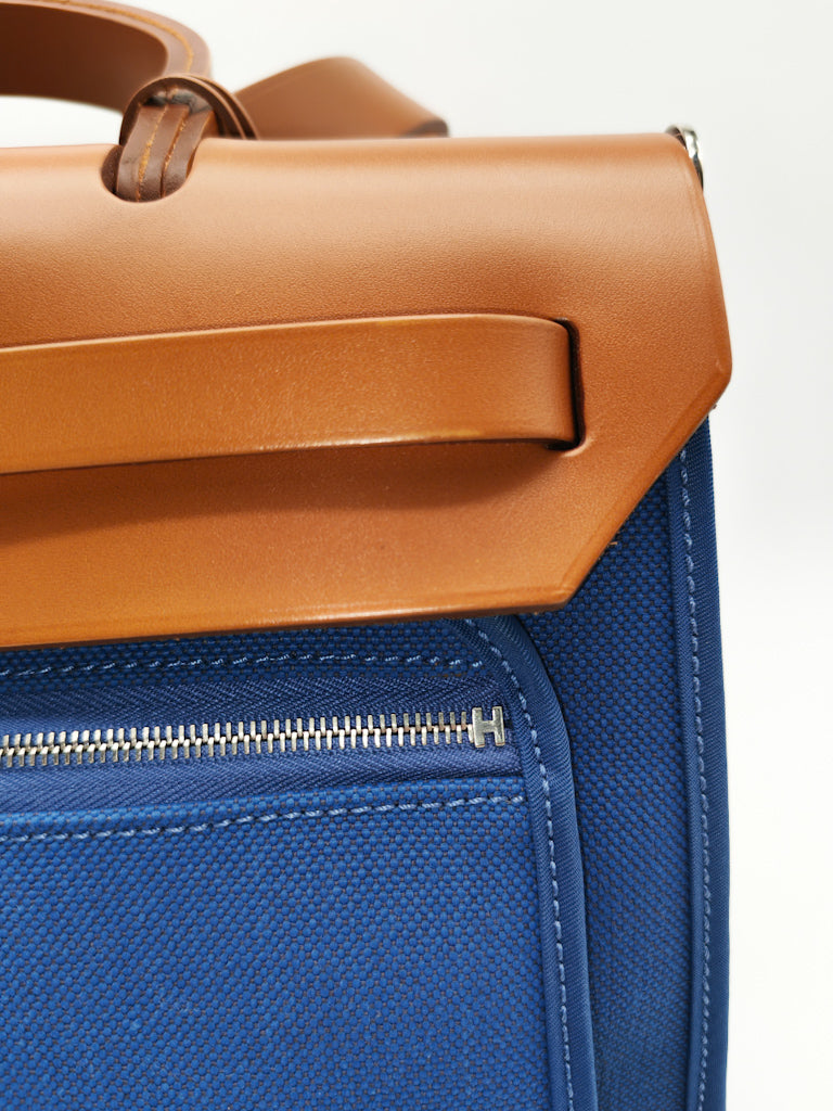 Herbag Zip 31 in Blue Canvas Palladium Hardware Stamp C(2018) | Purse Maison Luxury Bags Shop