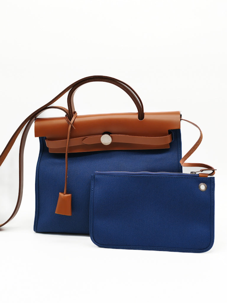 Herbag Zip 31 in Blue Canvas Palladium Hardware Stamp C(2018) | Purse Maison Luxury Bags Shop