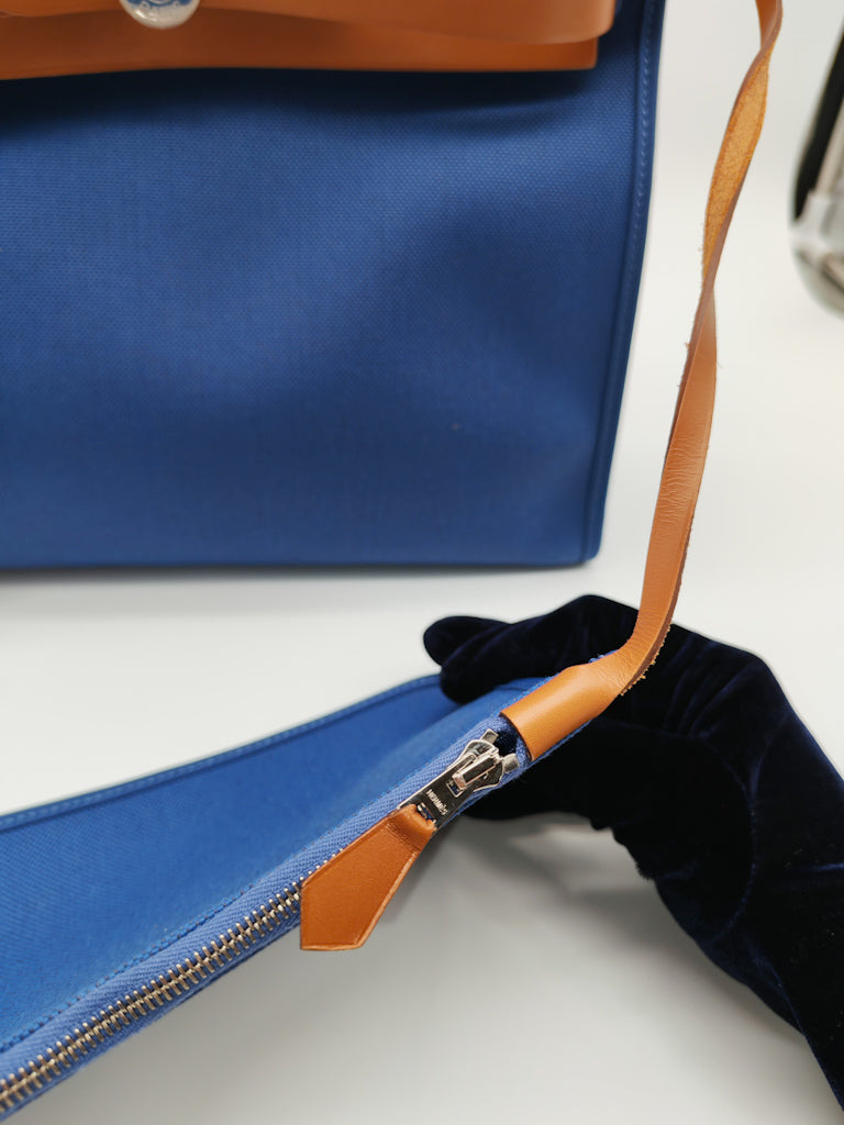 Herbag Zip 31 in Blue Canvas Palladium Hardware Stamp C(2018) | Purse Maison Luxury Bags Shop