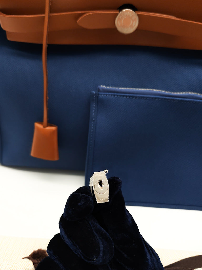 Herbag Zip 31 in Blue Canvas Palladium Hardware Stamp C(2018) | Purse Maison Luxury Bags Shop