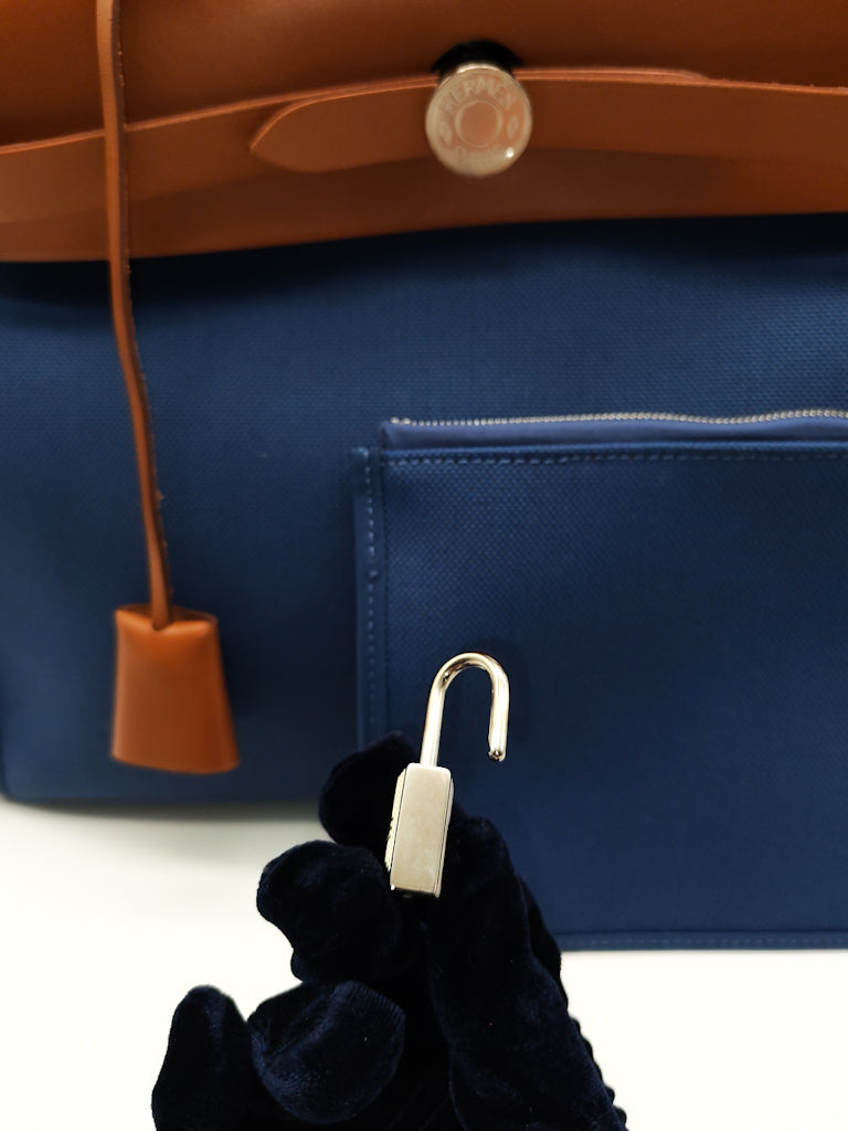 Herbag Zip 31 in Blue Canvas Palladium Hardware Stamp C(2018) | Purse Maison Luxury Bags Shop