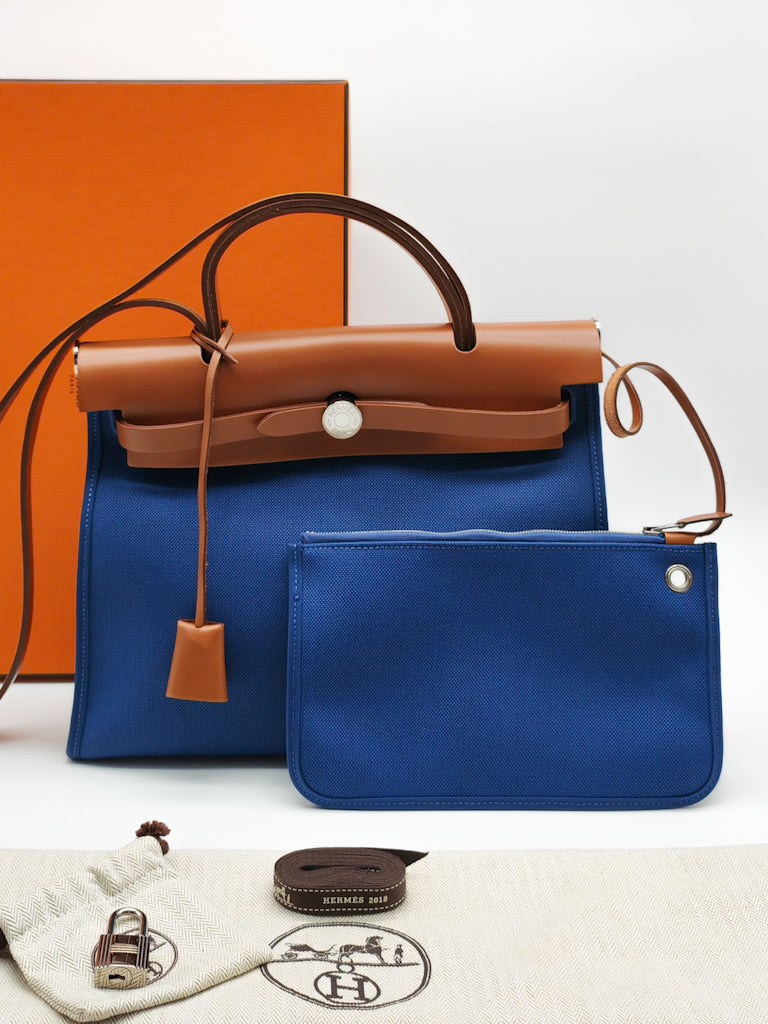 Herbag Zip 31 in Blue Canvas Palladium Hardware Stamp C(2018) | Purse Maison Luxury Bags Shop