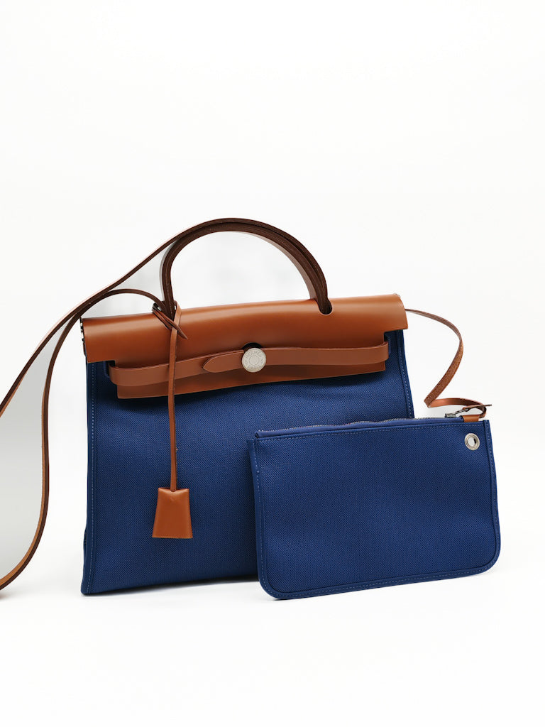 Herbag Zip 31 in Blue Canvas Palladium Hardware Stamp C(2018) | Purse Maison Luxury Bags Shop