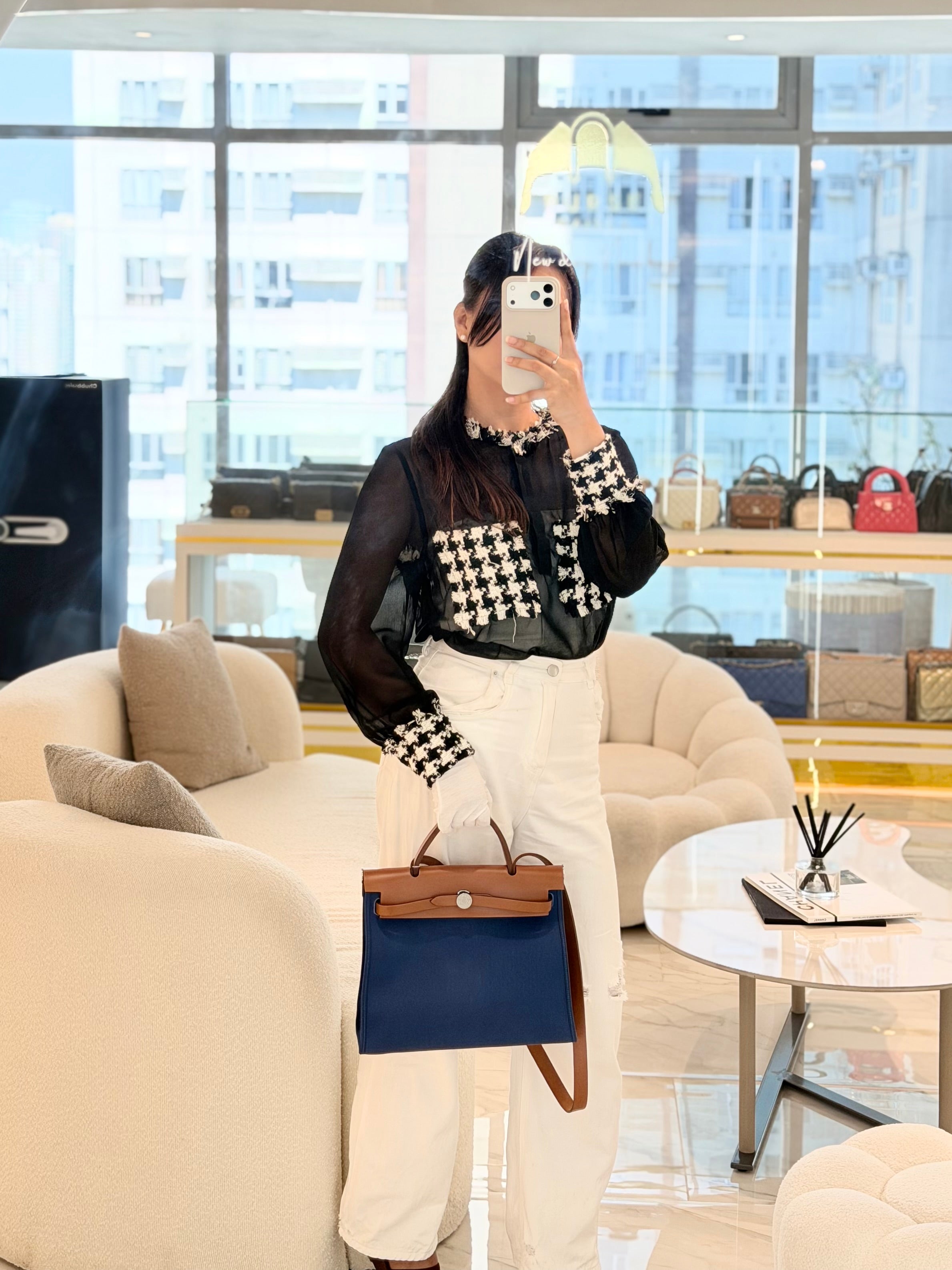 Herbag Zip 31 in Blue Canvas Palladium Hardware Stamp C(2018) | Purse Maison Luxury Bags Shop