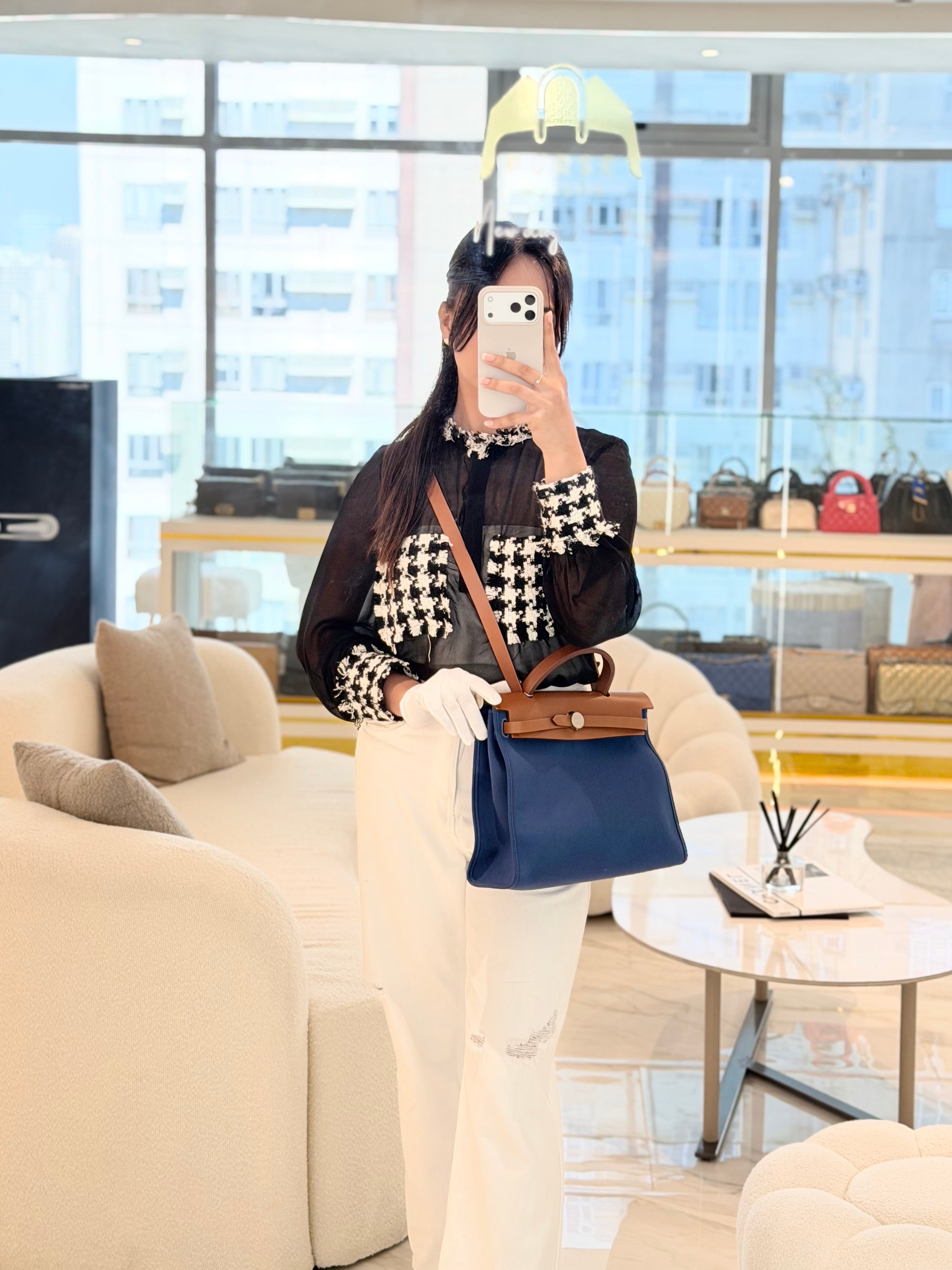 Herbag Zip 31 in Blue Canvas Palladium Hardware Stamp C(2018) | Purse Maison Luxury Bags Shop