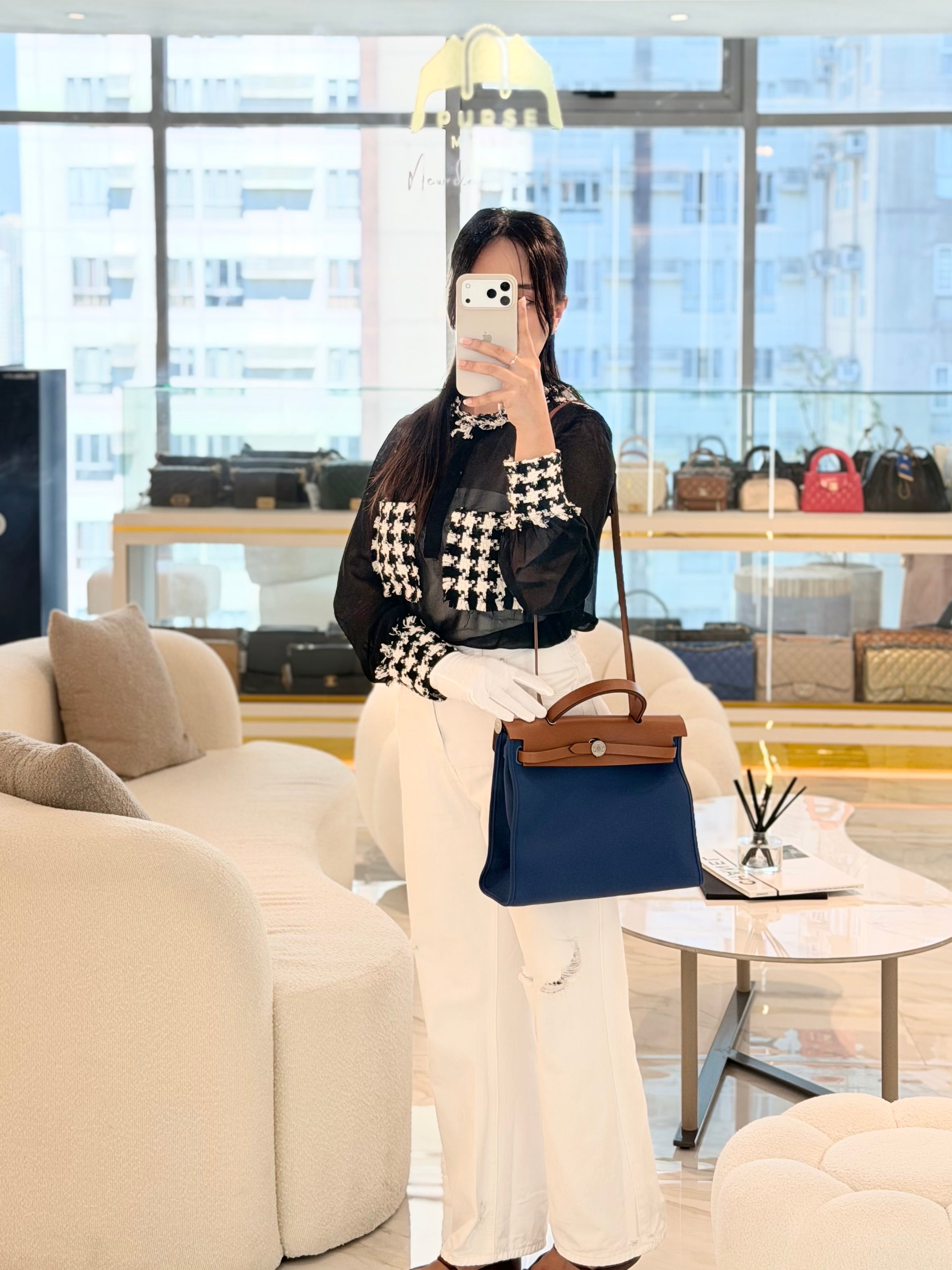 Herbag Zip 31 in Blue Canvas Palladium Hardware Stamp C(2018) | Purse Maison Luxury Bags Shop