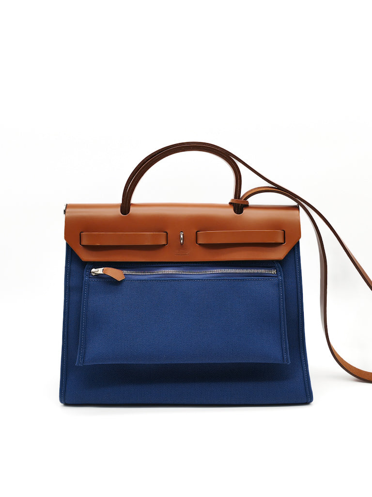 Herbag Zip 31 in Blue Canvas Palladium Hardware Stamp C(2018) | Purse Maison Luxury Bags Shop