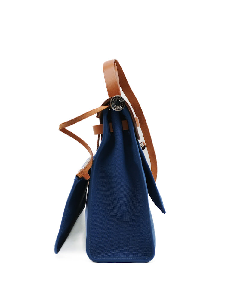 Herbag Zip 31 in Blue Canvas Palladium Hardware Stamp C(2018) | Purse Maison Luxury Bags Shop