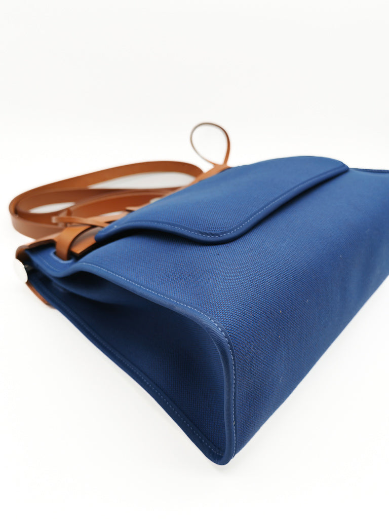 Herbag Zip 31 in Blue Canvas Palladium Hardware Stamp C(2018) | Purse Maison Luxury Bags Shop