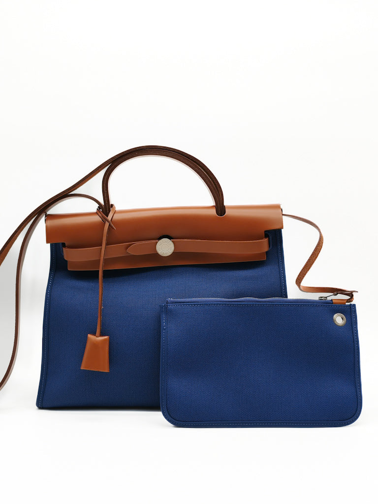 Herbag Zip 31 in Blue Canvas Palladium Hardware Stamp C(2018) | Purse Maison Luxury Bags Shop