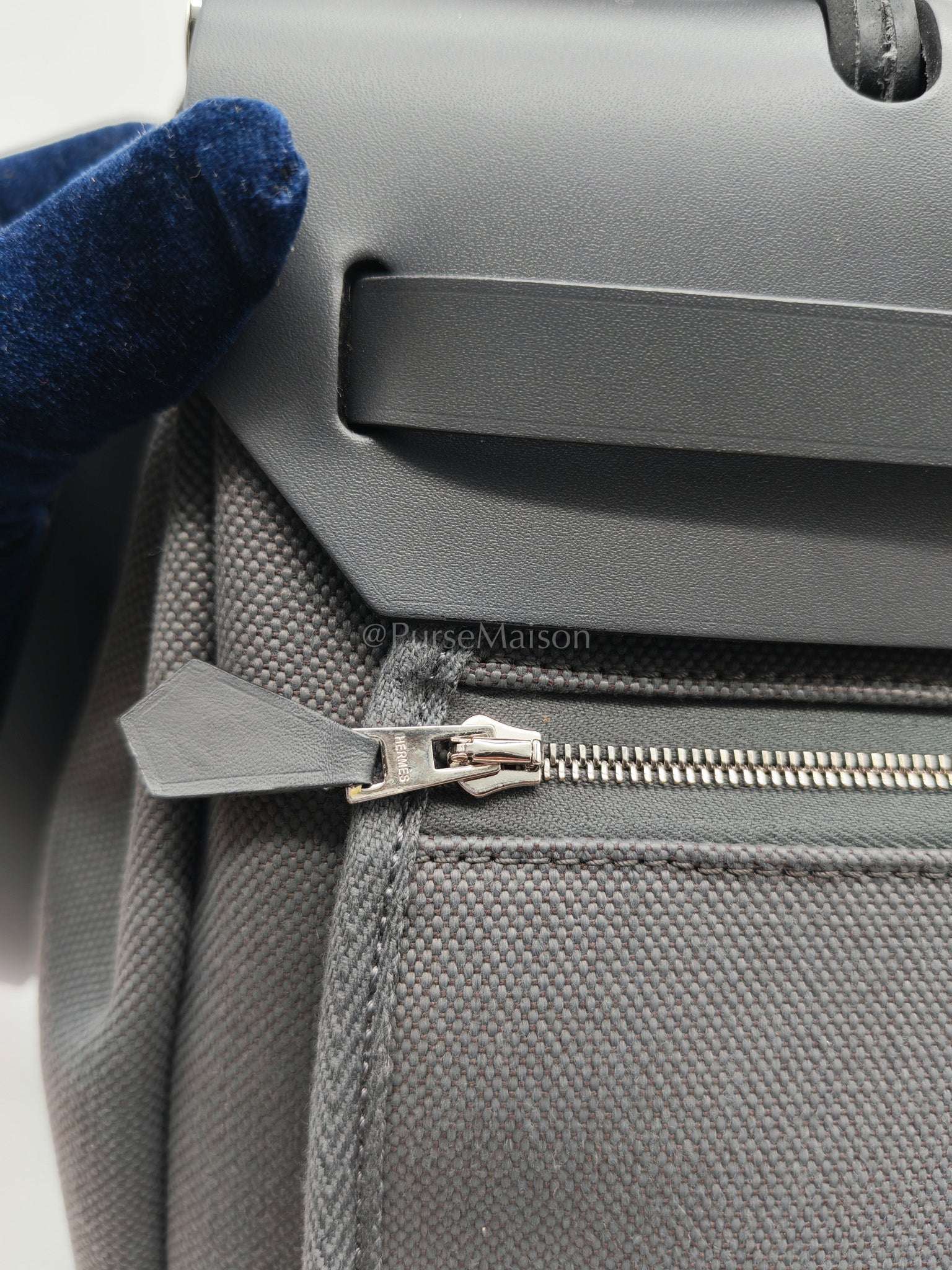 Herbag Zip 31 in Grey Canvas Palladium Hardware Stamp K(2025) | Purse Maison Luxury Bags Shop