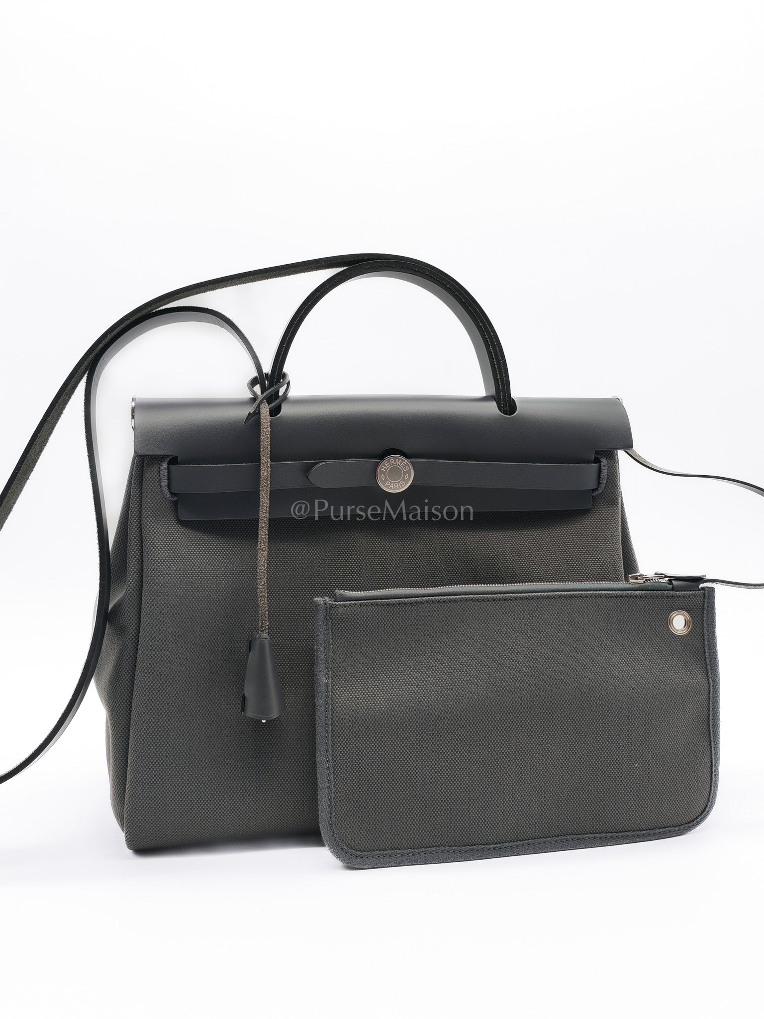 Herbag Zip 31 in Grey Canvas Palladium Hardware Stamp K(2025) | Purse Maison Luxury Bags Shop