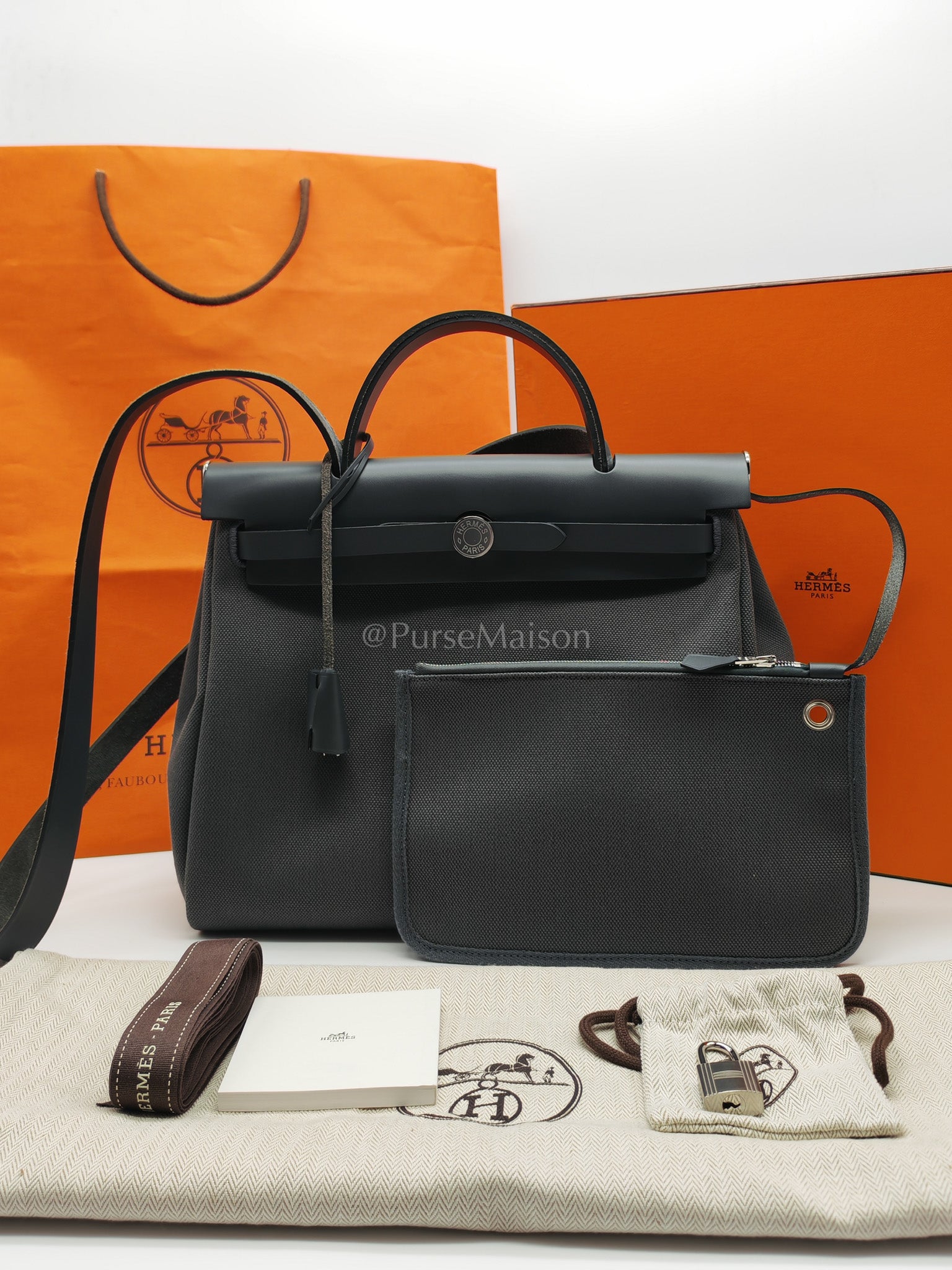 Herbag Zip 31 in Grey Canvas Palladium Hardware Stamp K(2025) | Purse Maison Luxury Bags Shop