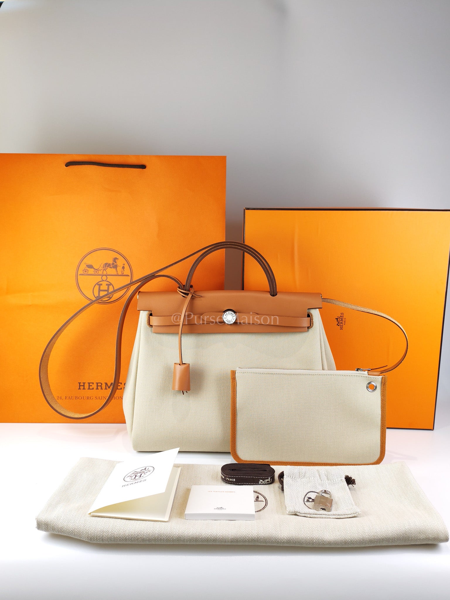 Herbag Zip 31 in Natural Vache and Beton Toile Canvas Palladium Hardware Stamp W(2024) | Purse Maison Luxury Bags Shop