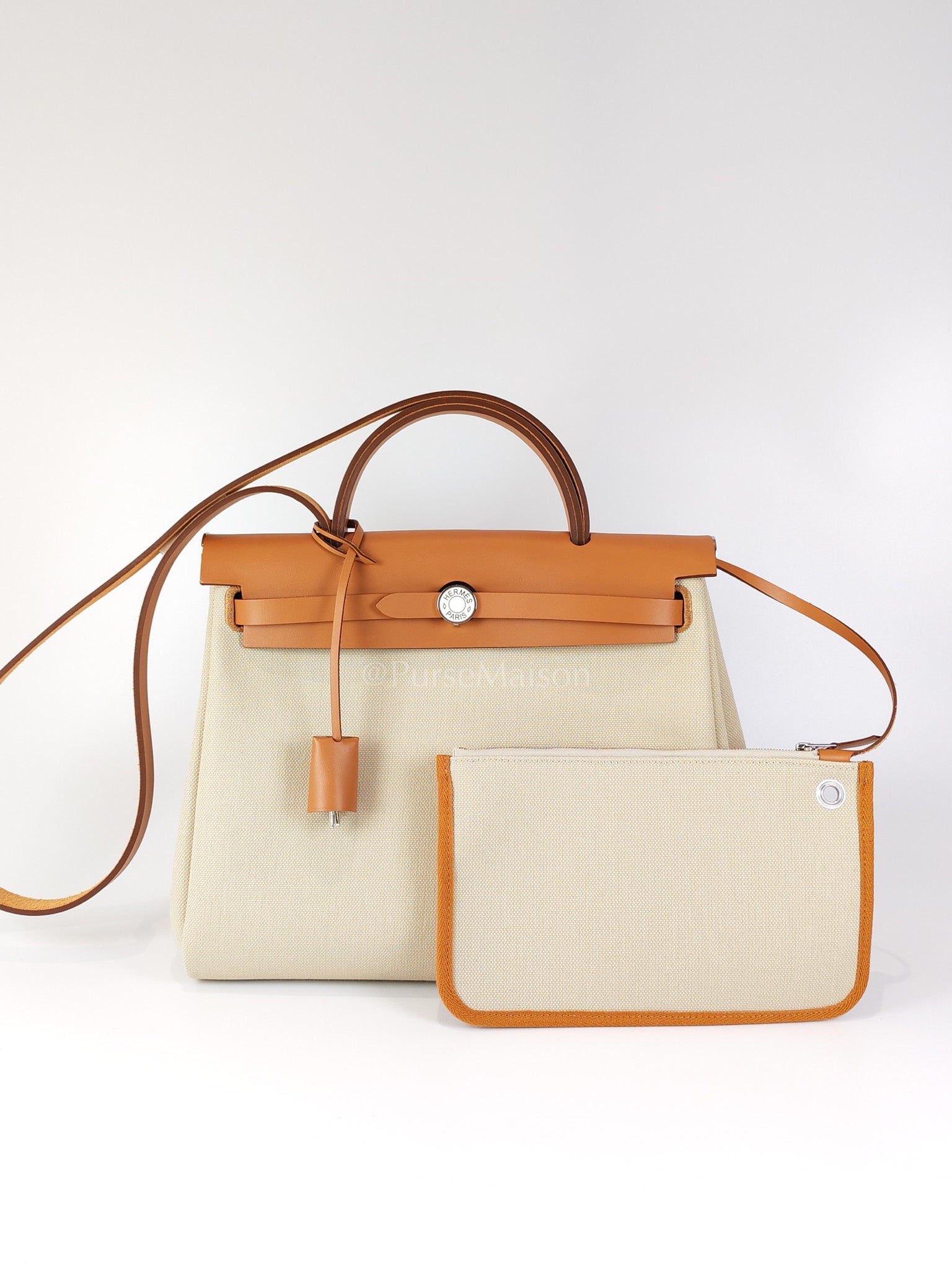 Herbag Zip 31 in Natural Vache and Beton Toile Canvas Palladium Hardware Stamp W(2024) | Purse Maison Luxury Bags Shop